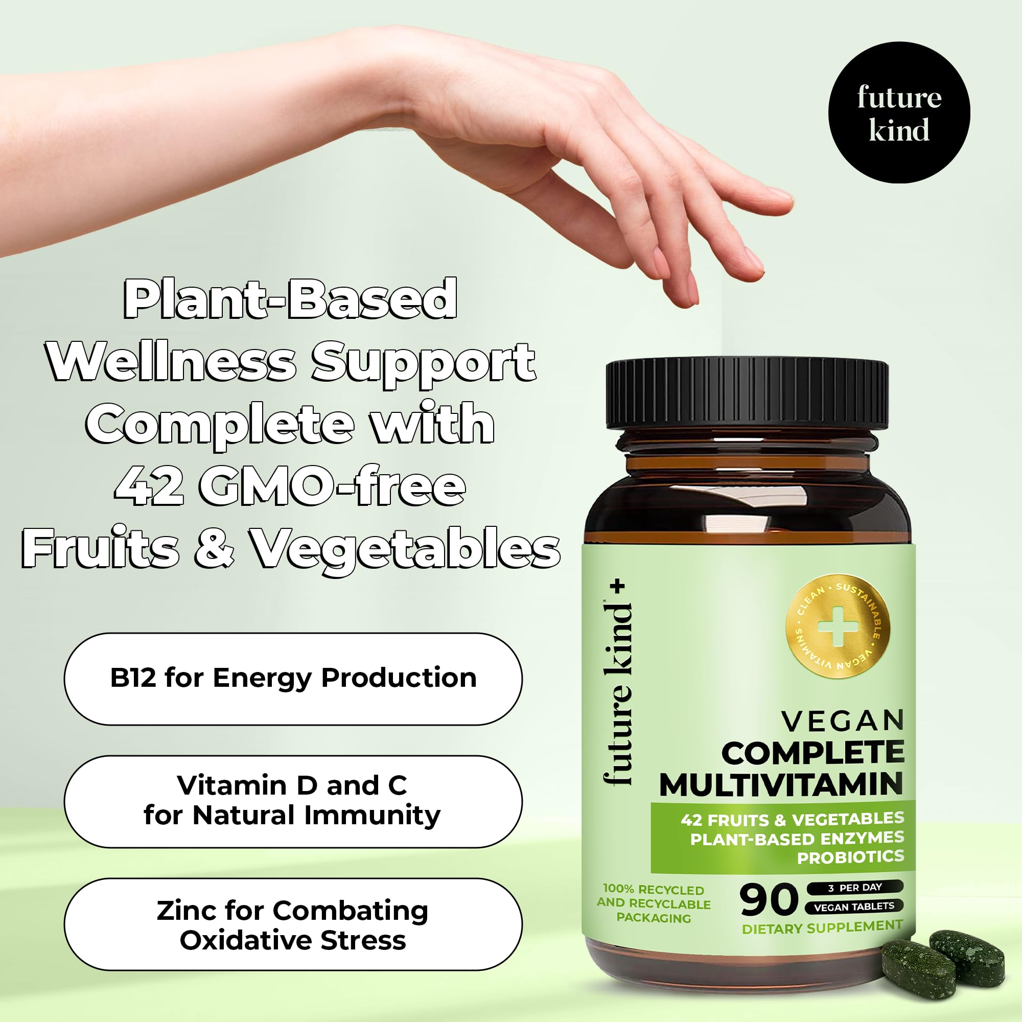 Future Kind Vegan Multivitamins Complete - 42-in-1 Vegan Multivitamins for Women & Men with Enzymes, B12, Zinc, & Probiotics for Digestion Future Kind uk supplements