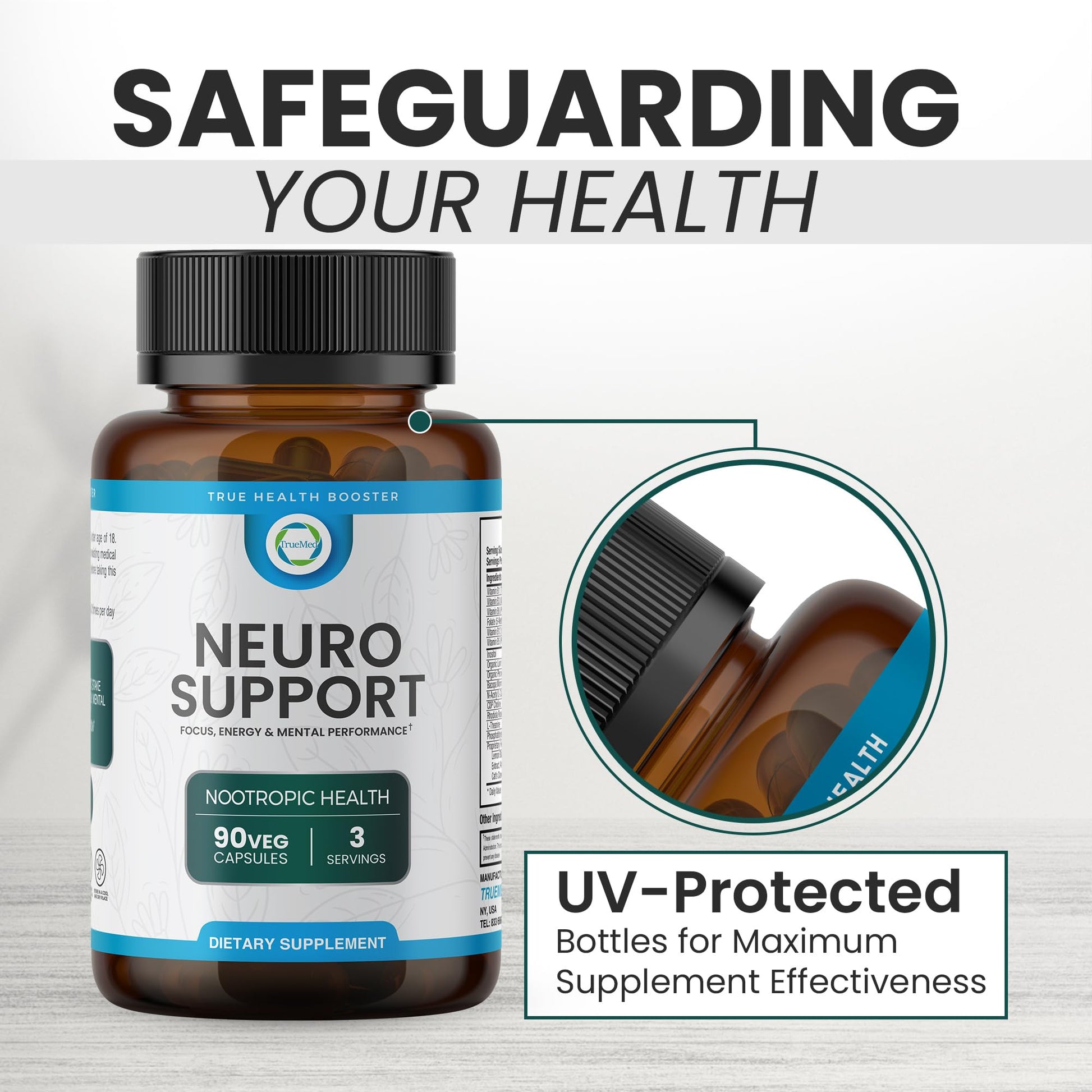 TrueMed Neuro Support - Premium Nootropic Supplement for Focus, Energy, Mental Clarity, and Performance Organic Lion’s Mane, Bacopa Monnieri, Rhodiola, Non-GMO Gluten-Free CDP Choline 90 Veg Capsules TRUEMED uk supplements