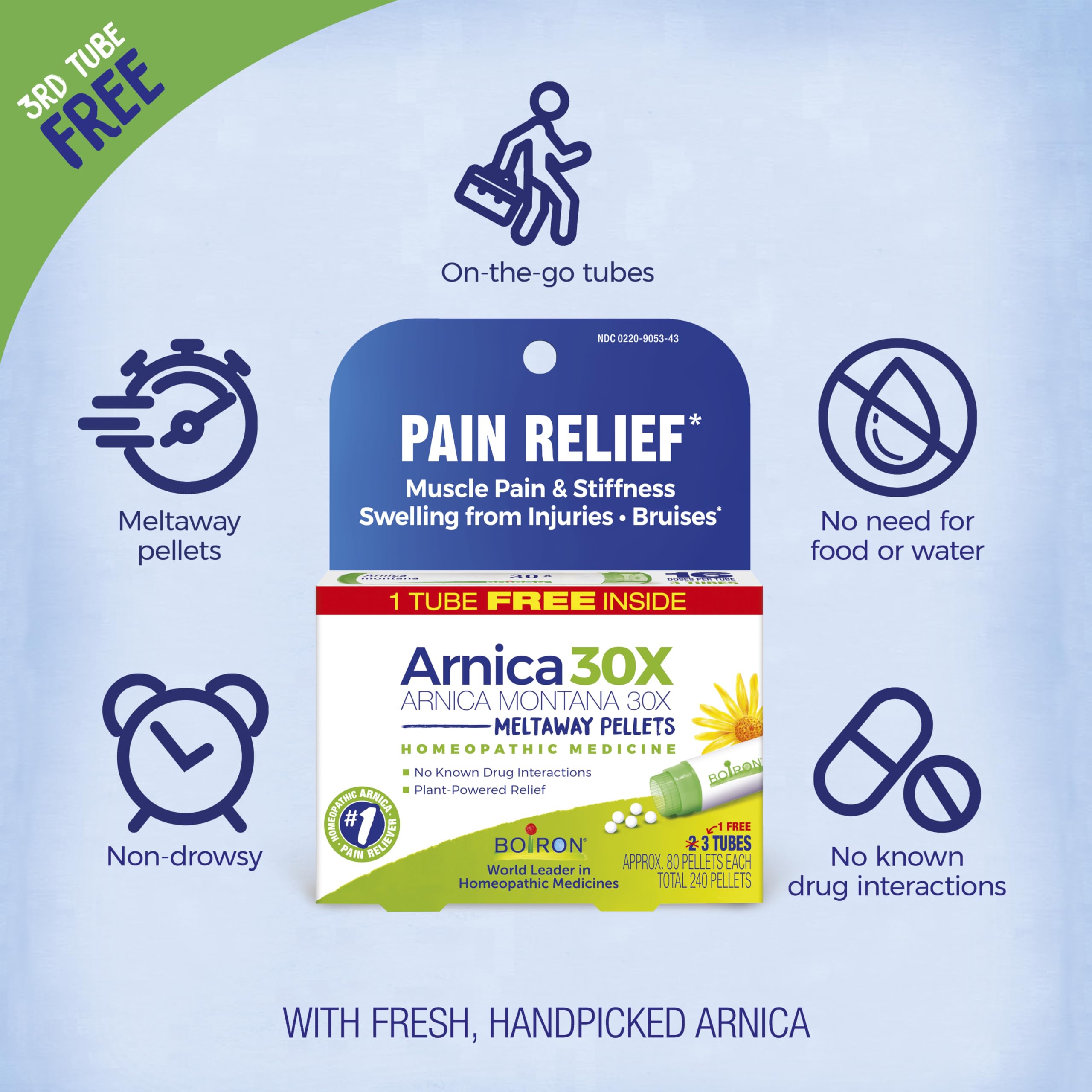 Boiron Arnica Montana 30X Homeopathic Medicine for Relief from Muscle Pain, Muscle Stiffness, Swelling from Injury, and Discoloration from Bruises - 3 Count (240 Pellets) Boiron uk supplements