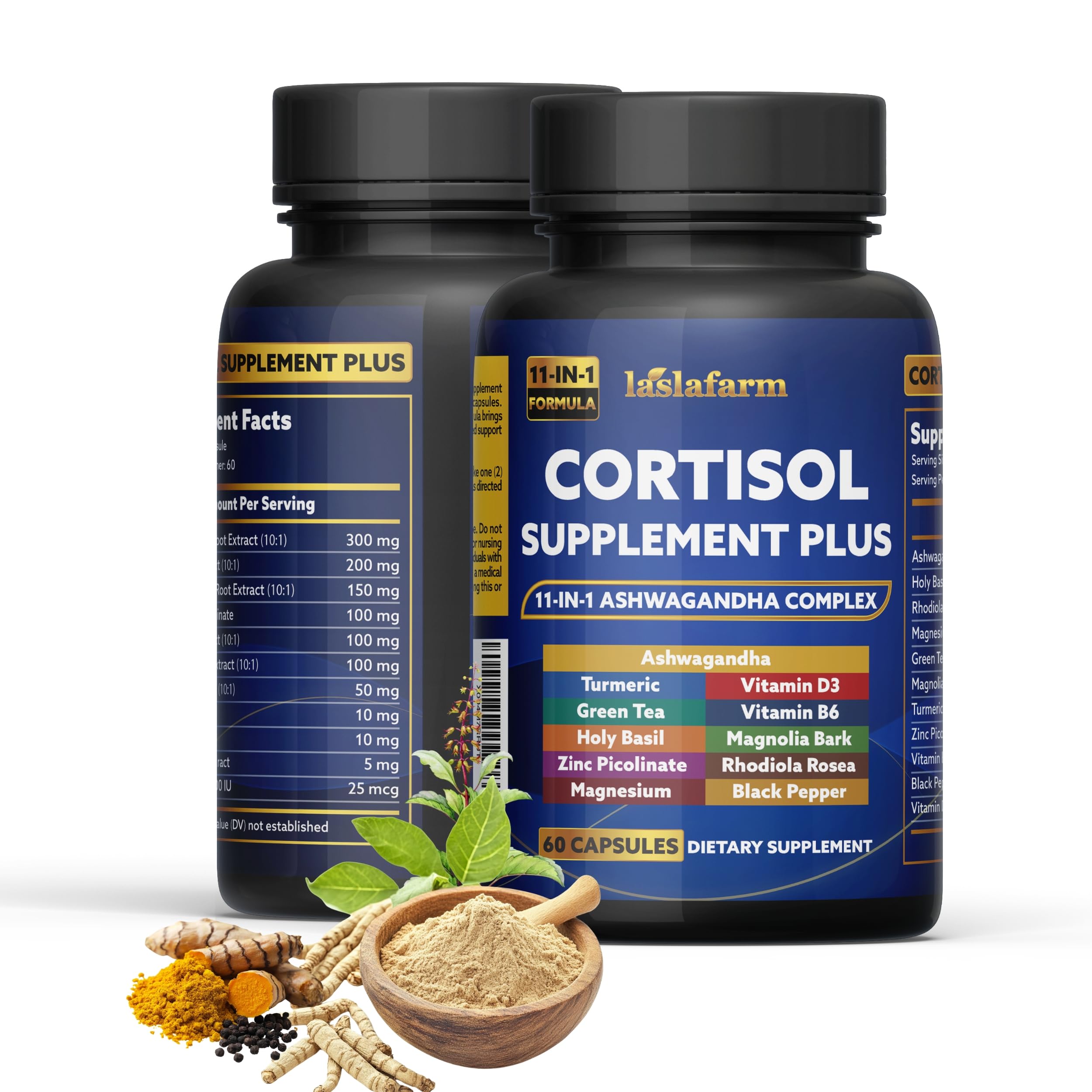 laslafarm 11in1 Cortisol Plus Supplement, 11in1 Ashwagandha and Natural Herbal Complex Vitamin Blend for Daily Mood, Focus and Sleep, Suitable for Women and Men 60 Capsules laslafarm uk supplements