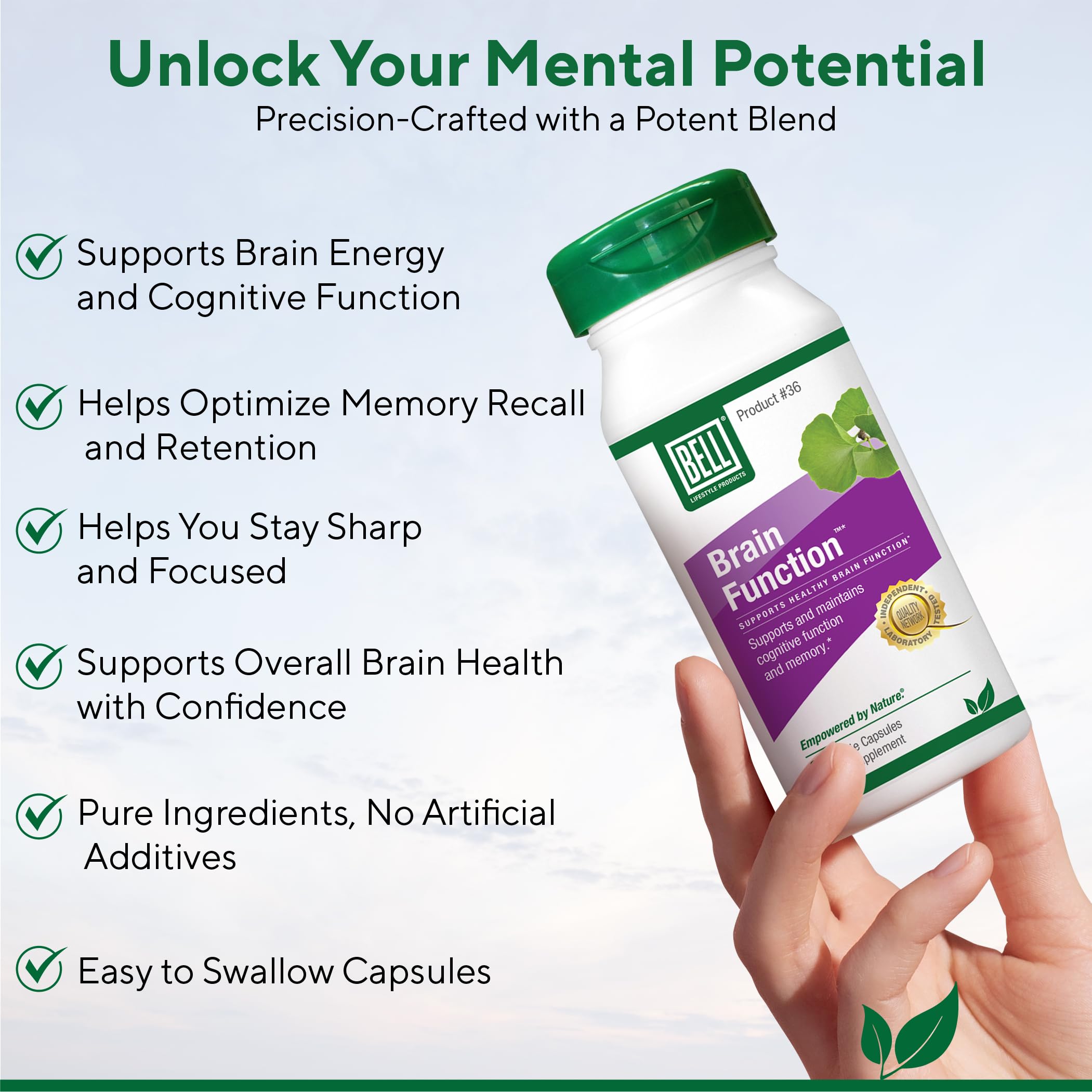 Bell Brain Function Lifestyle, Supports Cognitive Health with Ginkgo, Vitamin B12, Folate - 60 Vegetarian Capsules Bell uk supplements
