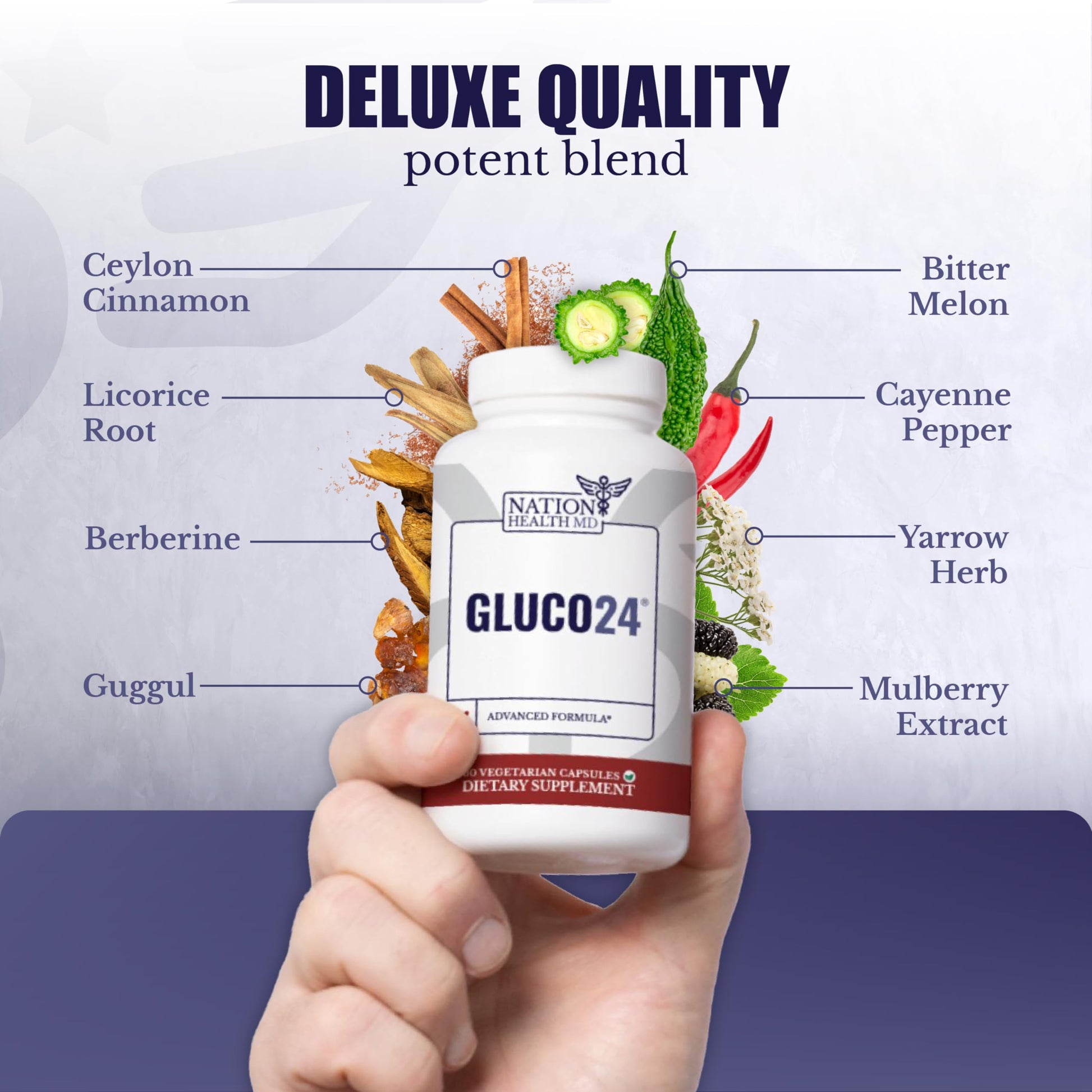 NATION HEALTH MD Gluco24 Advanced Formula - Dietary Supplement with Ceylon Cinnamon Bark Extract, Berberine HCI, Magnesium & Zinc - 60 Capsules NATION HEALTH MD uk supplements