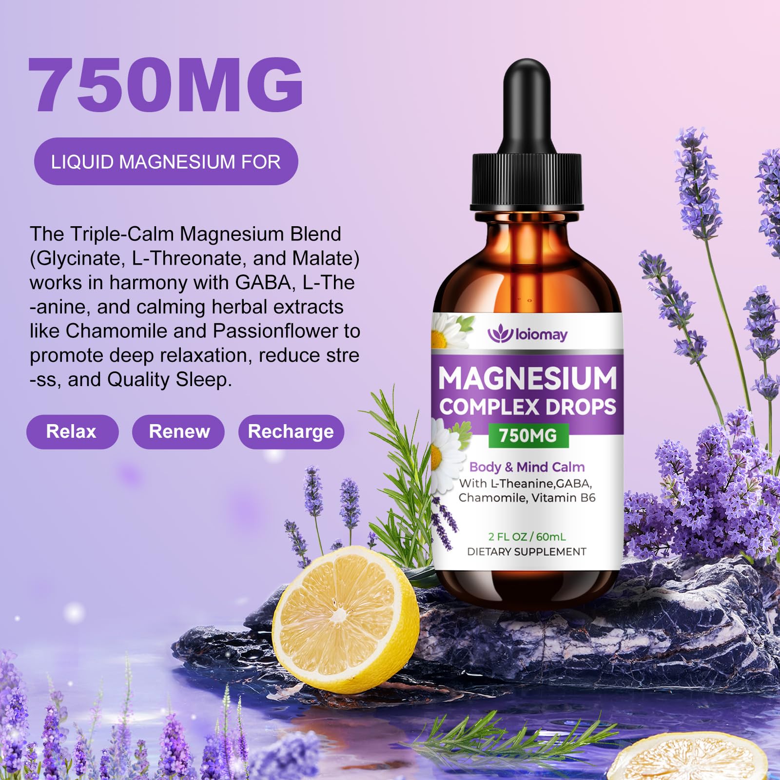 Magnesium Glycinate Liquid Drops for Women & Men, Triple Calm Magnesium Complex Supplement with L-Threonate, Malate, L-Theanine for Kids Adults Calm, Sleep & Mood, Sugar-Free, Natural Flavor, 2 fl oz loiomay uk supplements