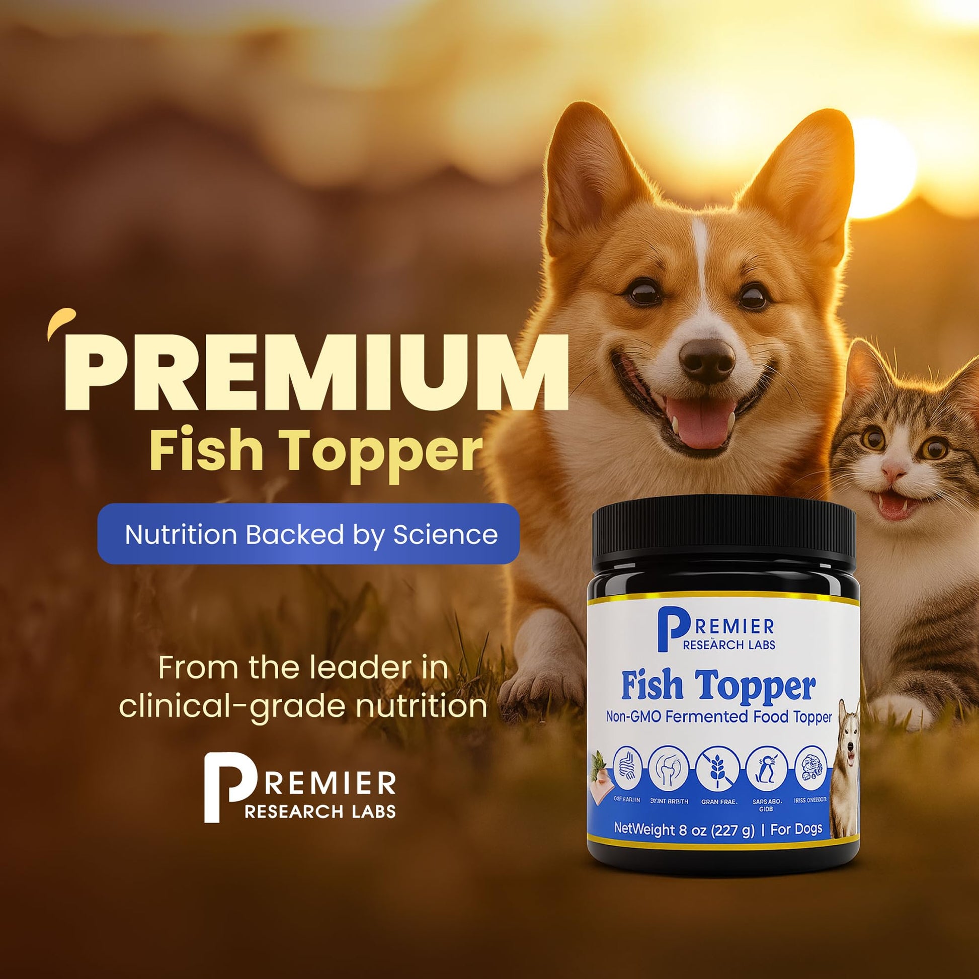 Premier Research Labs Fish Topper - Dried Dog Food Topper for Pets, Meal Mix Ins for Kibble, Supports Gut & Joint Health, Natural Source of Protein, Fermented, Grain Free, Non GMO - 16 oz Premier Research Labs uk supplements