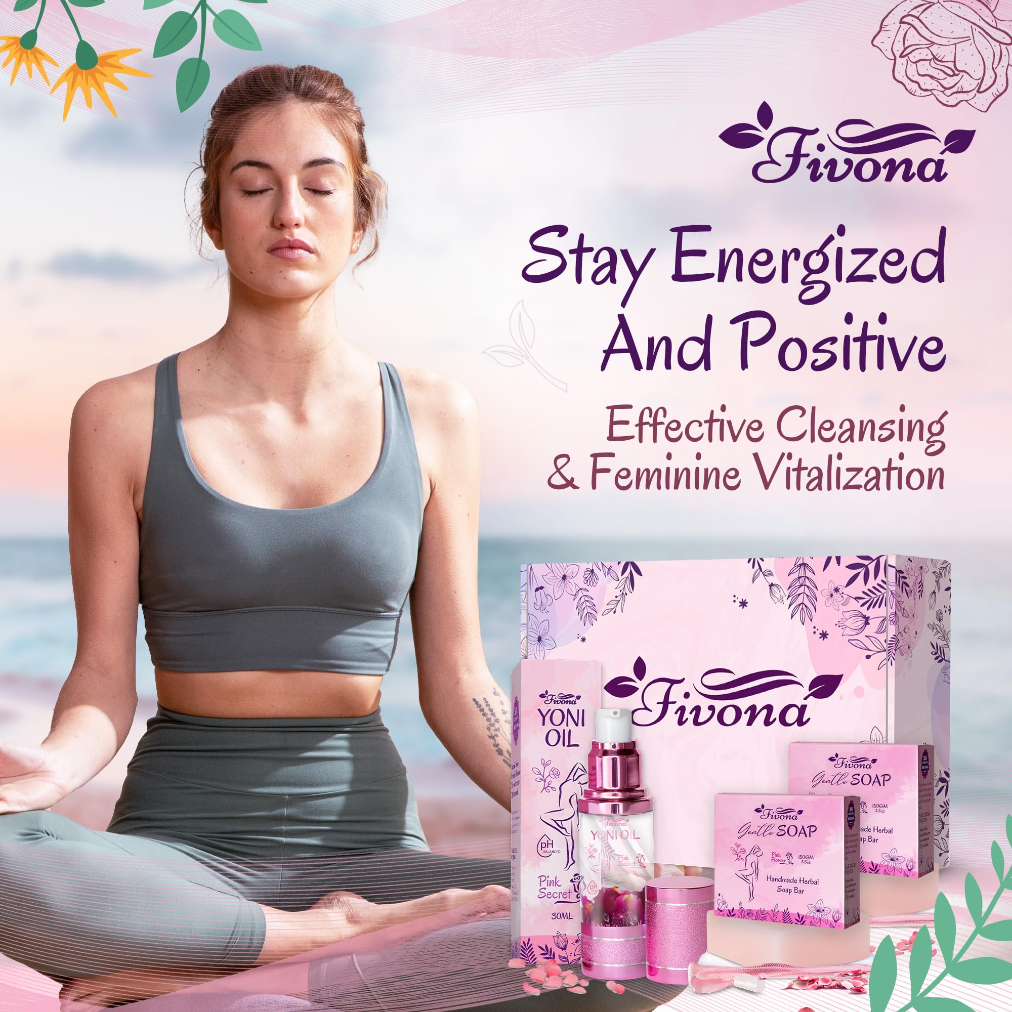 FIVONA 3 in 1 Set of Yoni Oil with 2 Yoni Soap Bars - Feminine pH Balanced Natural Vaginal Oil 30 ml FIVONA uk supplements