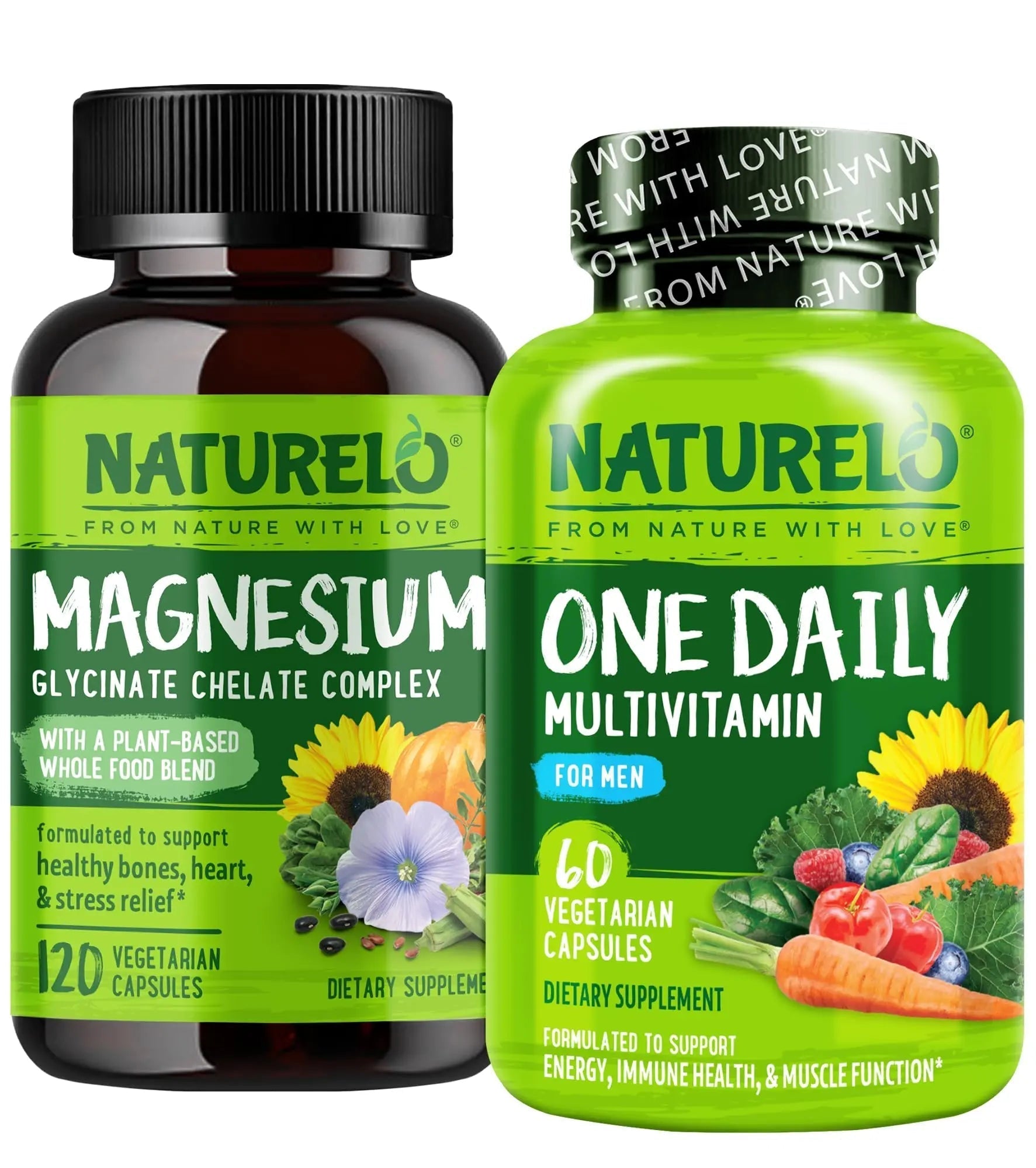 NATURELO One Daily Multivitamin for Men with Vitamins, Minerals & Organic Whole Foods - 60 Capsules and Magnesium Glycinate Chelate Complex NATURELO uk supplements