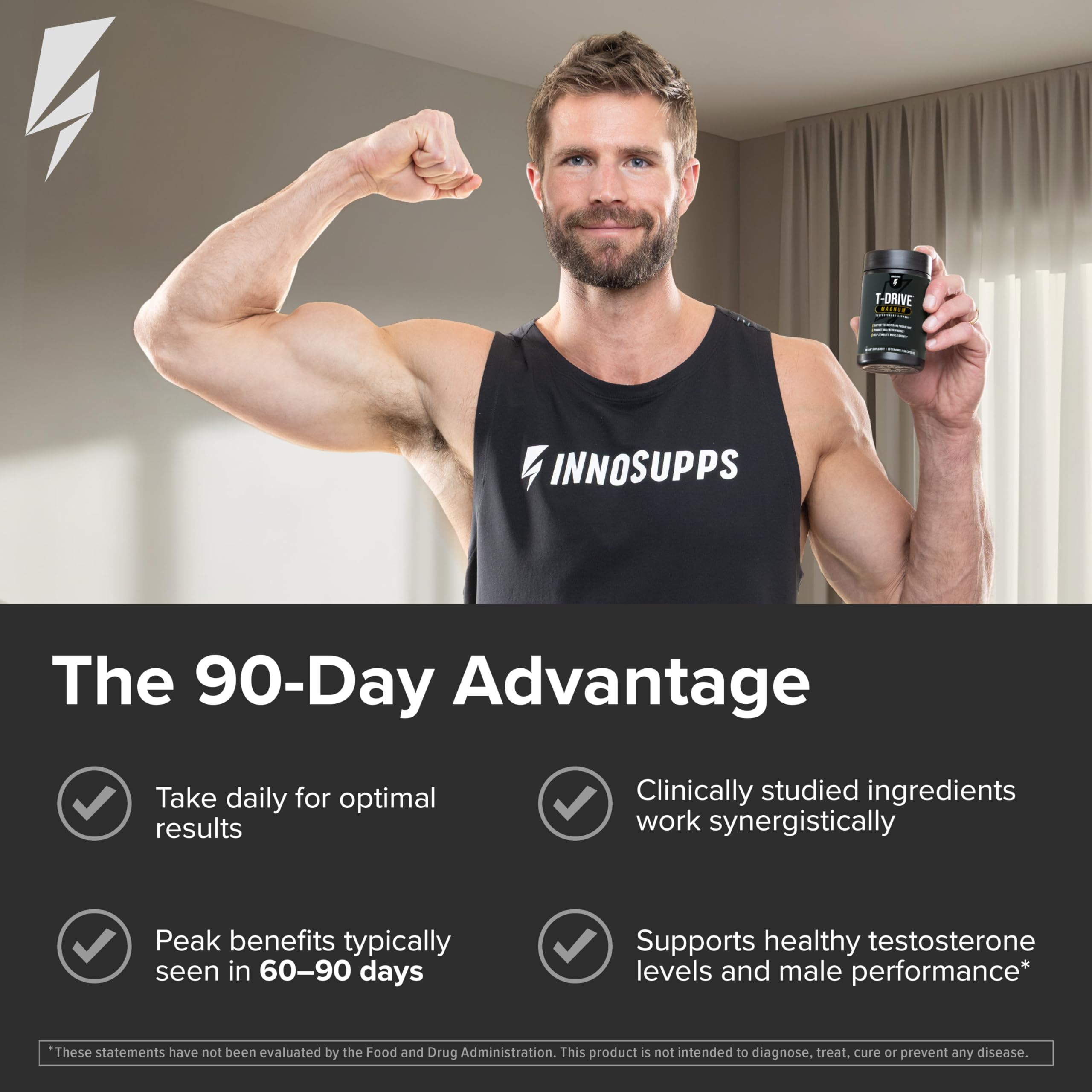 InnoSupps T-Drive Magnum Testosterone Booster Enhance Peak Performance Amplify Muscle Growth, Increase Libido & Energy Levels, Horny Goat Weed Tongkat Ali, Zinc, Fenugreek, Fat Burner 90 Caps/30 Days InnoSupps uk supplements
