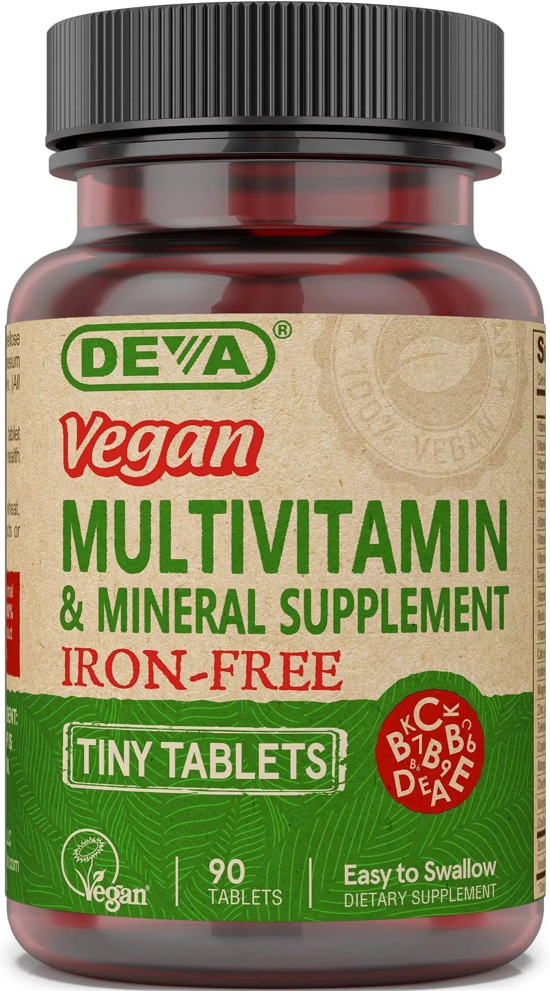 DEVA Vegan Iron-Free Multivitamin & Mineral Supplement, Vitamin C, D2, E & B-Complex, Biotin, 90 Tiny Tablets DEVA uk supplements