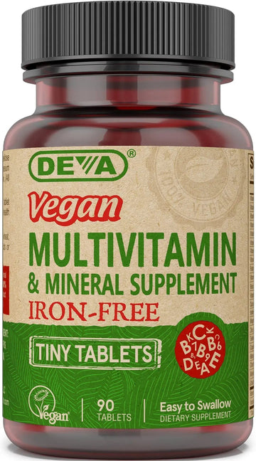 DEVA Vegan Iron-Free Multivitamin & Mineral Supplement, Vitamin C, D2, E & B-Complex, Biotin, 90 Tiny Tablets DEVA uk supplements