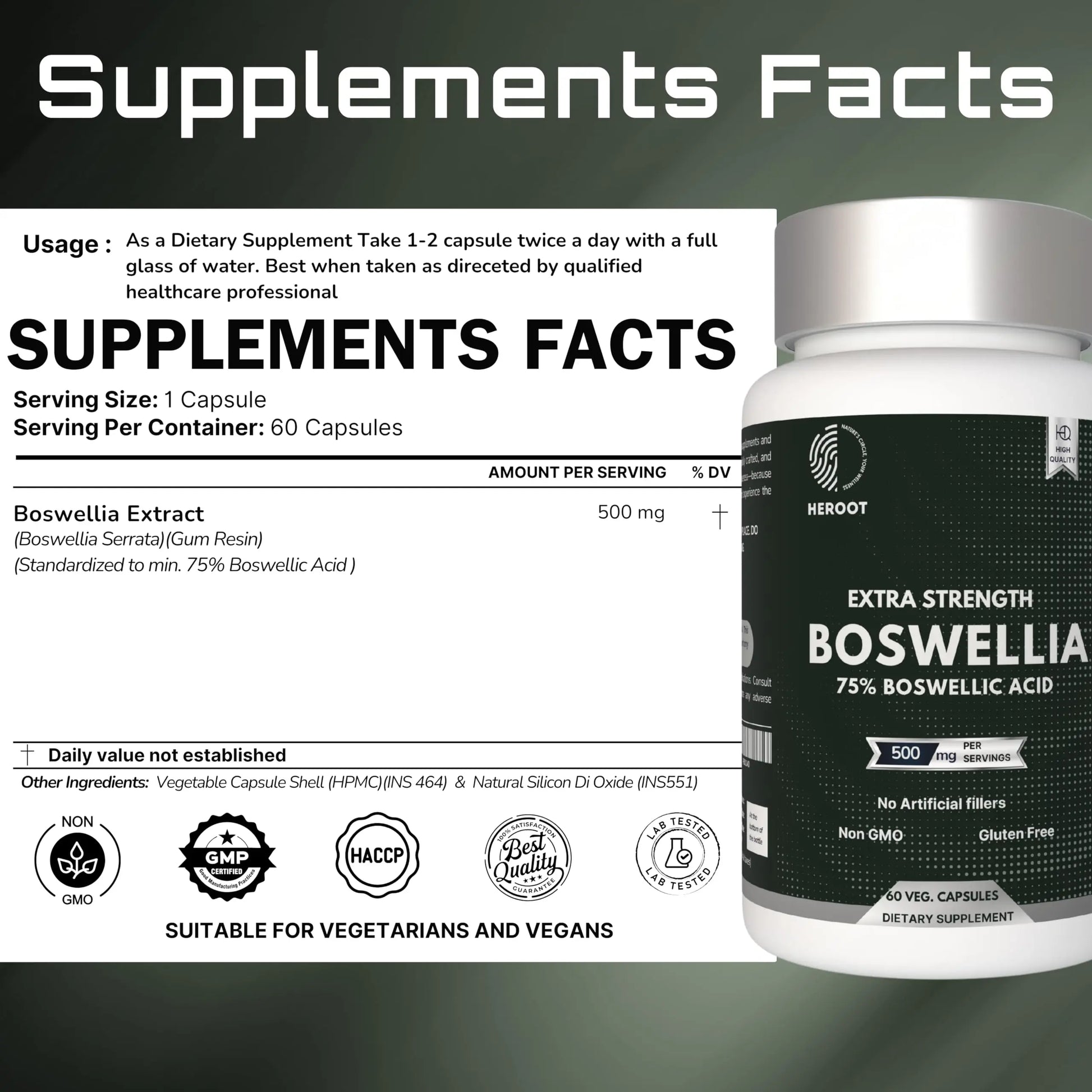 Heroot Boost Joint Mobility with 75% Extra Strength Boswellia Serrata Extract, 120 Capsules Heroot uk supplements