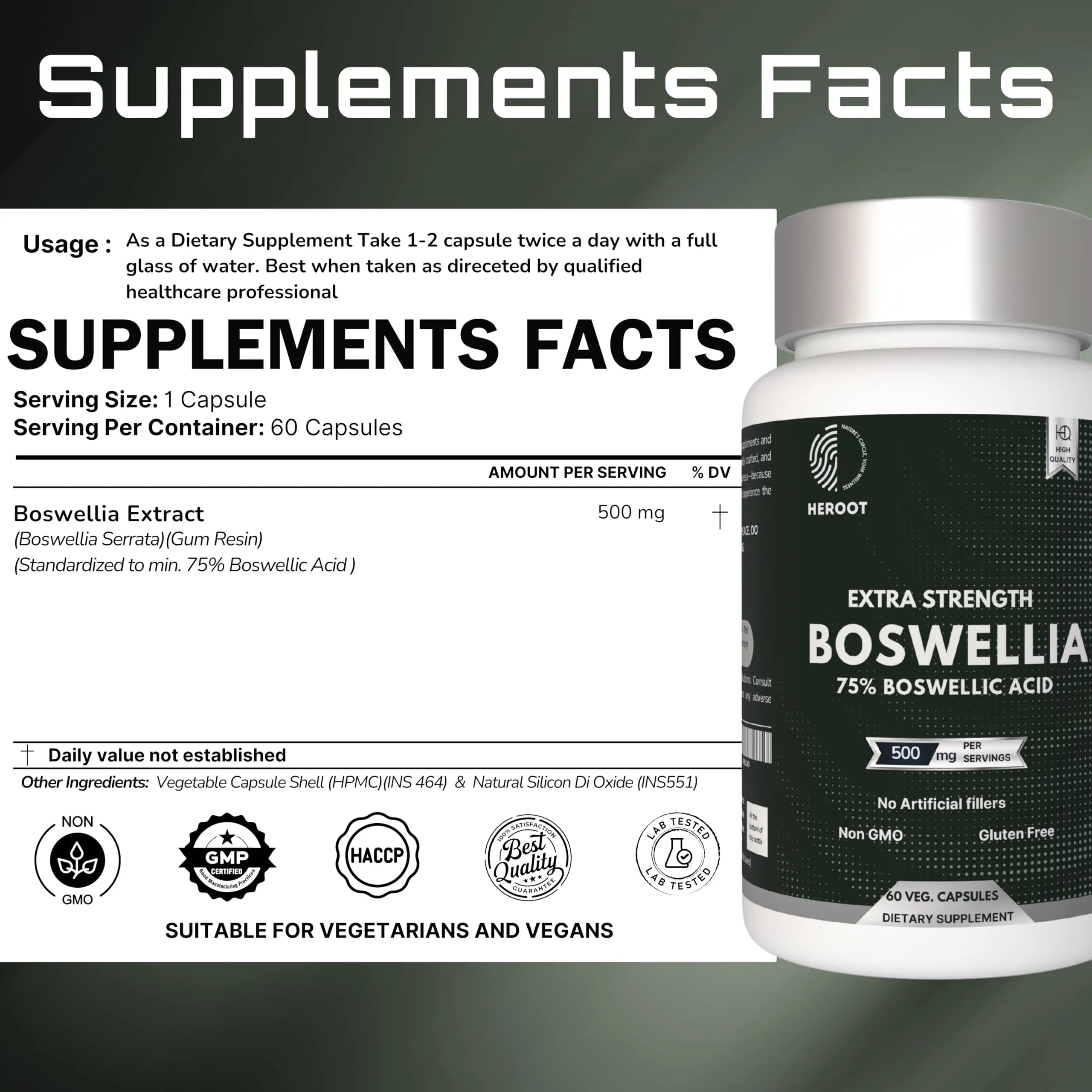 Heroot Boost Joint Mobility with 75% Extra Strength Boswellia Serrata Extract, 120 Capsules Heroot uk supplements