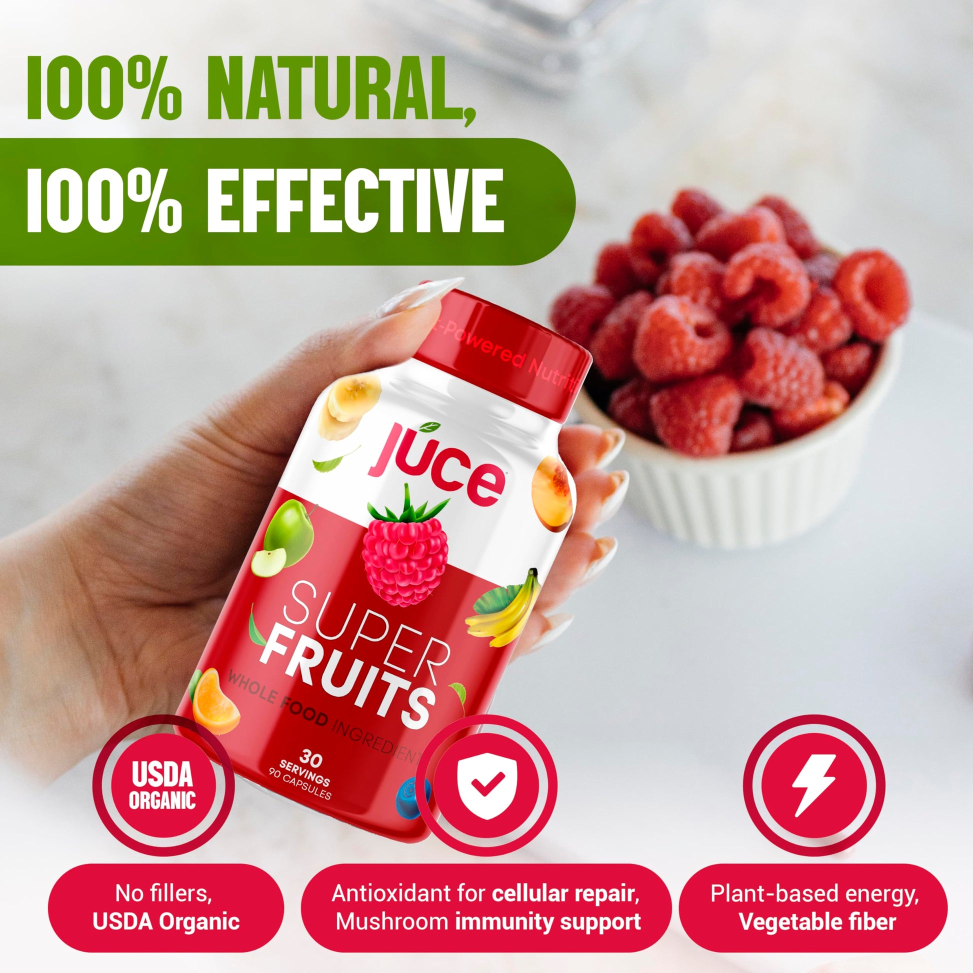 Juce Original Formula - Organic Super Fruit & Veggies Supplement - Gluten/Gelatin Free, Soy Free & Vegan- Reds & Greens Superfood Capsules- 23 Fruits & 23 Vegetables (180 Count)- By Terra Kai Organics Terra Kai Organics uk supplements