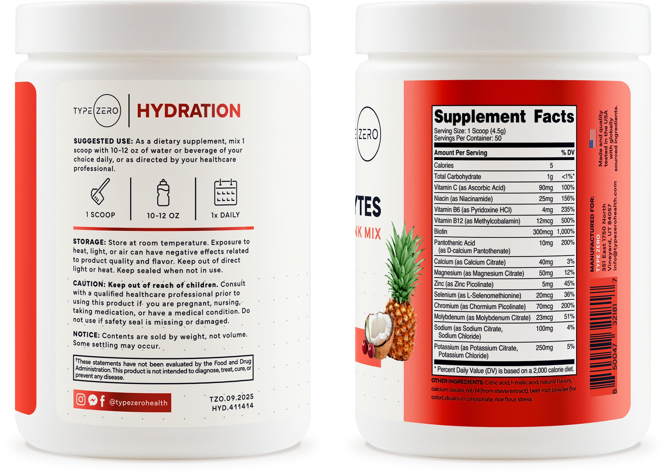 Type Zero Clean Electrolytes Hydration Powder Drink Mix + 14 Essential Vitamins & Minerals - Sugar Free, Zero Artificial Ingredients - Fruit Punch, 50 Servings Type Zero uk supplements