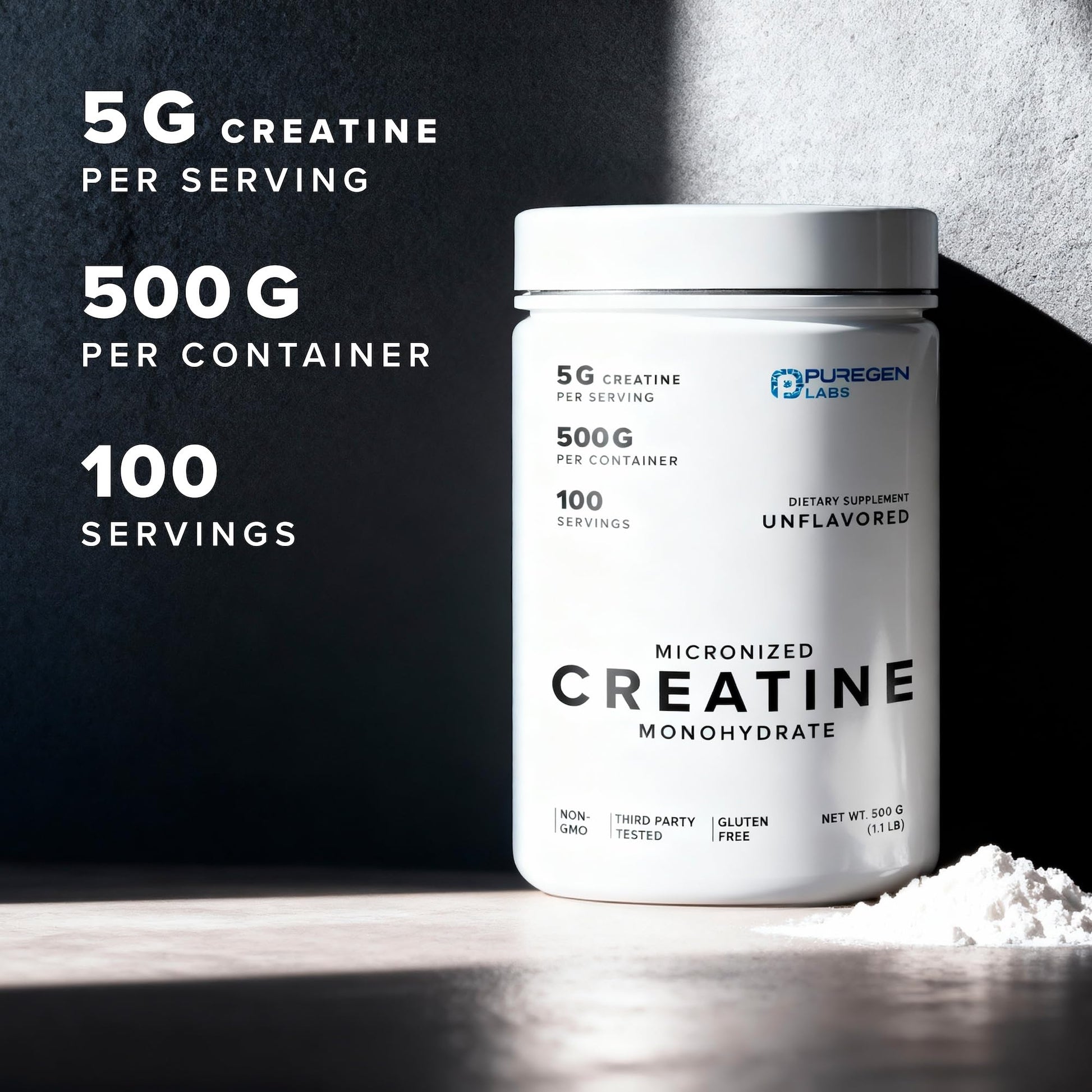 Puregen Labs Micronized Creatine Monohydrate Powder 500g – Pure, Unflavored, No Additives | 5000mg Per Serv (5g) - 100 Servings | Third Party Tested for Quality P Puregen Labs uk supplements