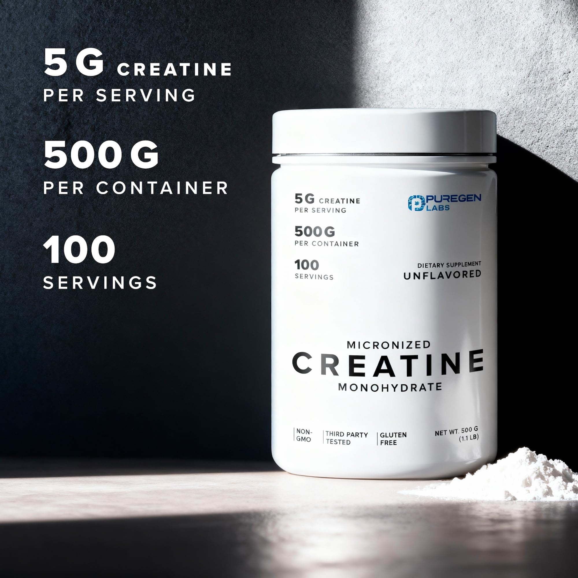 Puregen Labs Micronized Creatine Monohydrate Powder 500g – Pure, Unflavored, No Additives | 5000mg Per Serv (5g) - 100 Servings | Third Party Tested for Quality P Puregen Labs uk supplements