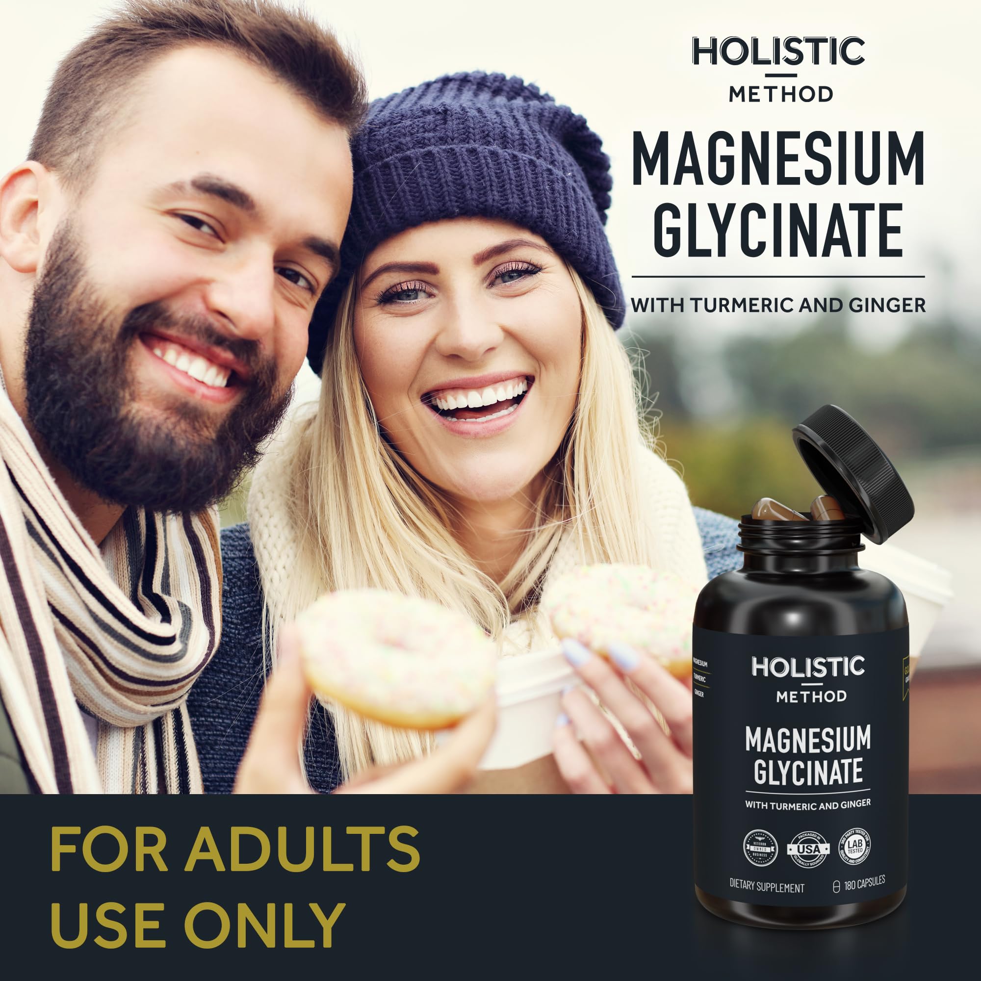 Magnesium Glycinate Capsules with Organic Turmeric and Ginger - 180 Vegan Capsules for Sleep, Relaxation, Muscle Cramps and Immune Support Holistic Method uk supplements