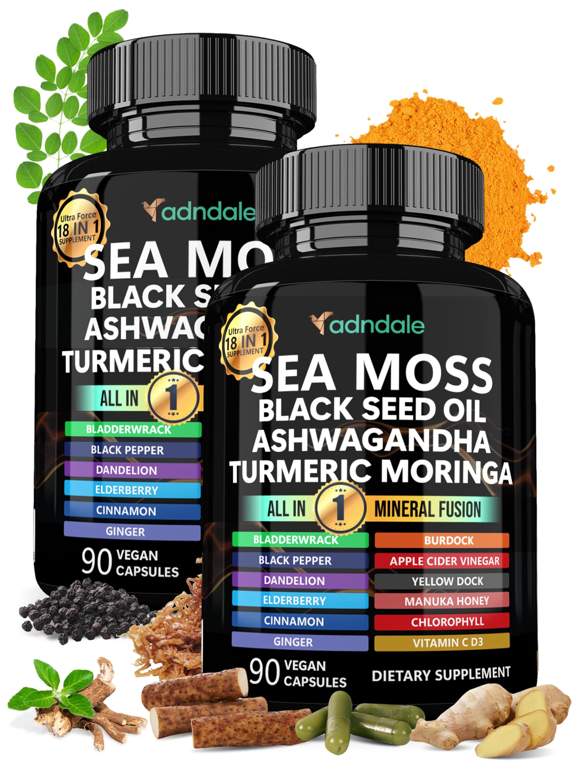 Adndale Sea Moss Capsules - Sea Moss Blend with Ashwagandha, Turmeric & Black Seed Oil - 180 Count Adndale uk supplements