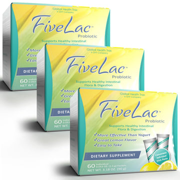GHT - FiveLac Lemon Probiotic Powder Drink Mix, Probiotics for Women, Men, and Kids - Smooth Digestive Support and Elimination - Relieves Occasional Constipation and Gas - 60 Packets (3 Pack) Non-GMO ght Global Health Trax uk supplements