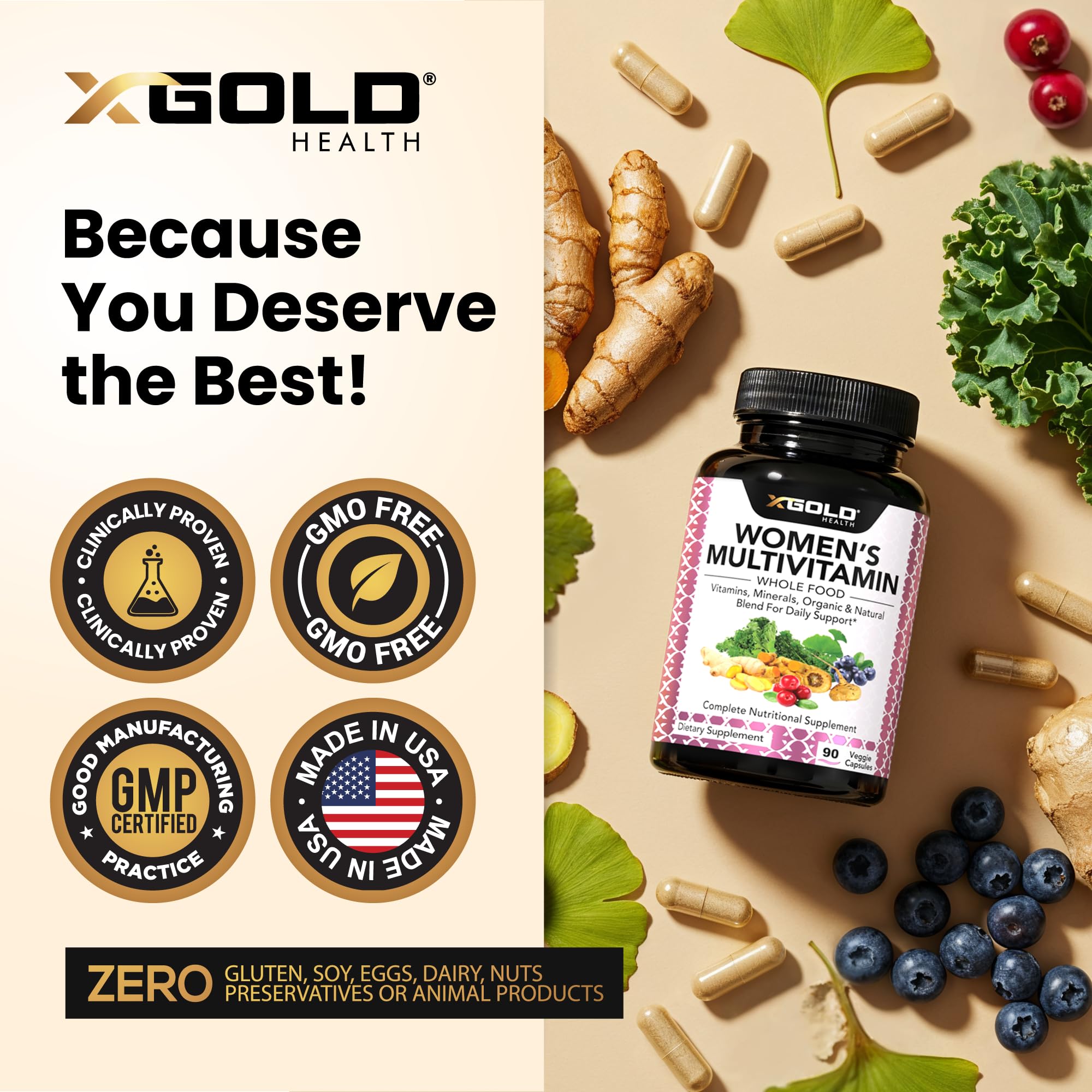 Vegan Women's Daily Multivitamin 50 Plus with Organic WholeFood Based Natural Ingredients, Ginger, Maca, Multi-Vitamin B Complex & More X Gold Health uk supplements