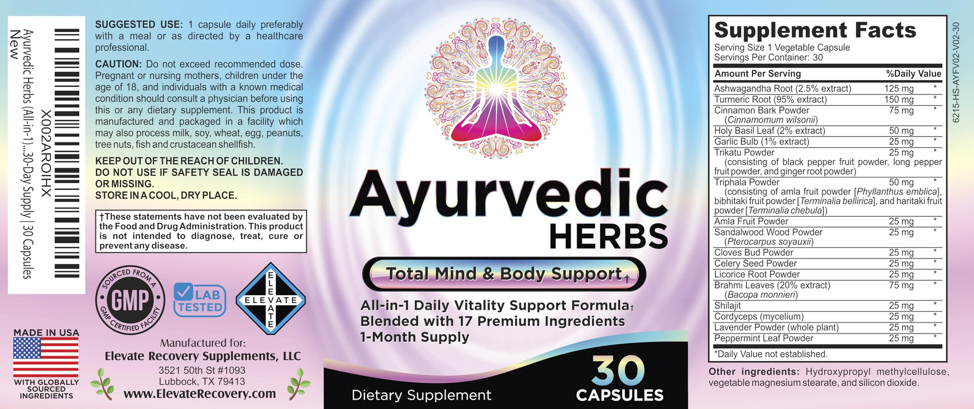 Ayurvedic Herbs 17-in-1 Supplement | Mind & Body Balance | Ayurveda Health Support Blend | Ayurvedic Supplements | 1-Month Supply | 30 Capsules Elevate Recovery Supplements uk supplements