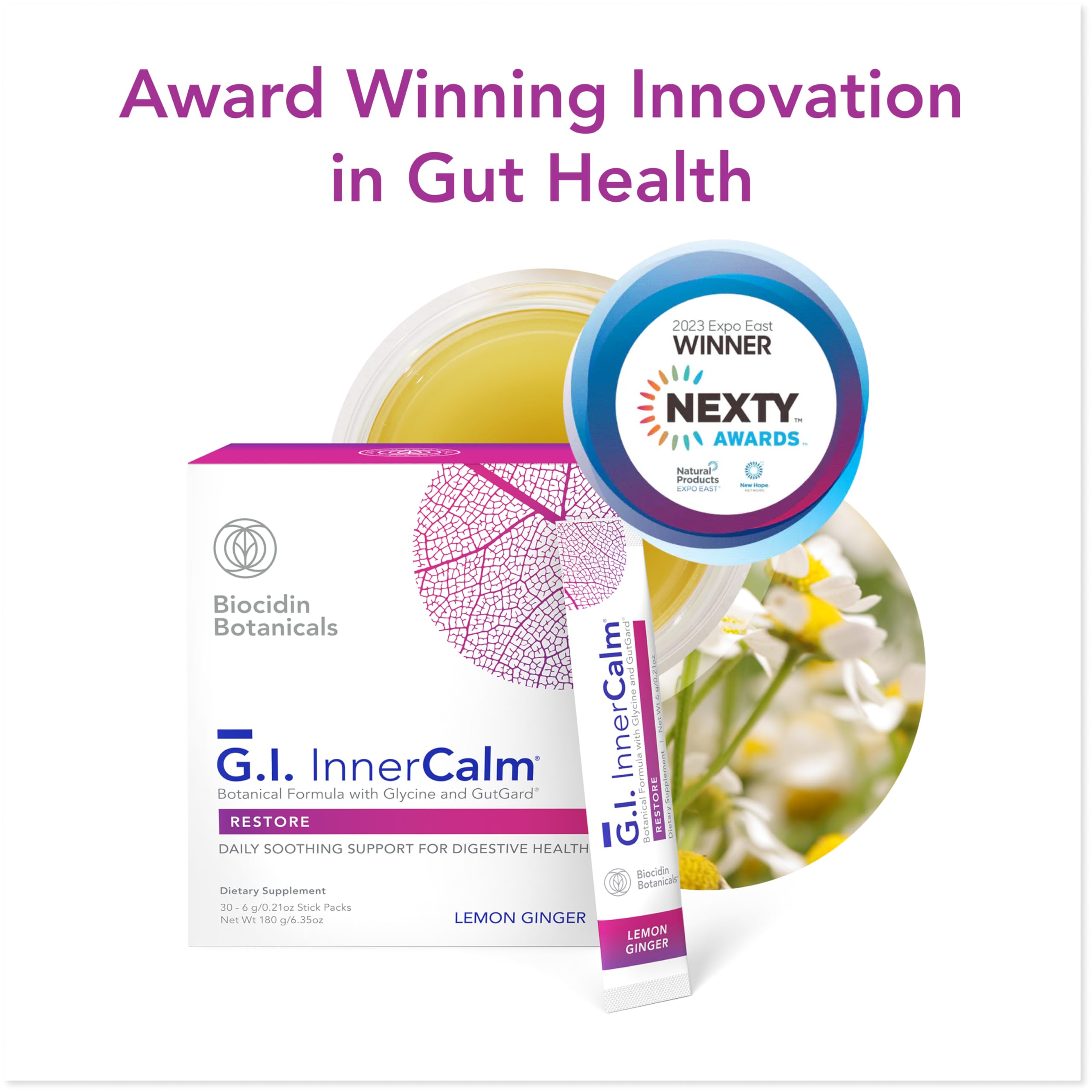 Bio-Botanical Research Biocidin Drink Mix - GI InnerCalm - Support Digestive Health, GI Detox, Healthy Mood & Sense of Relaxation - Soothing Formula with Glycine & No Glutamine (30 Stick Packs) Bio-Botanical Research uk supplements