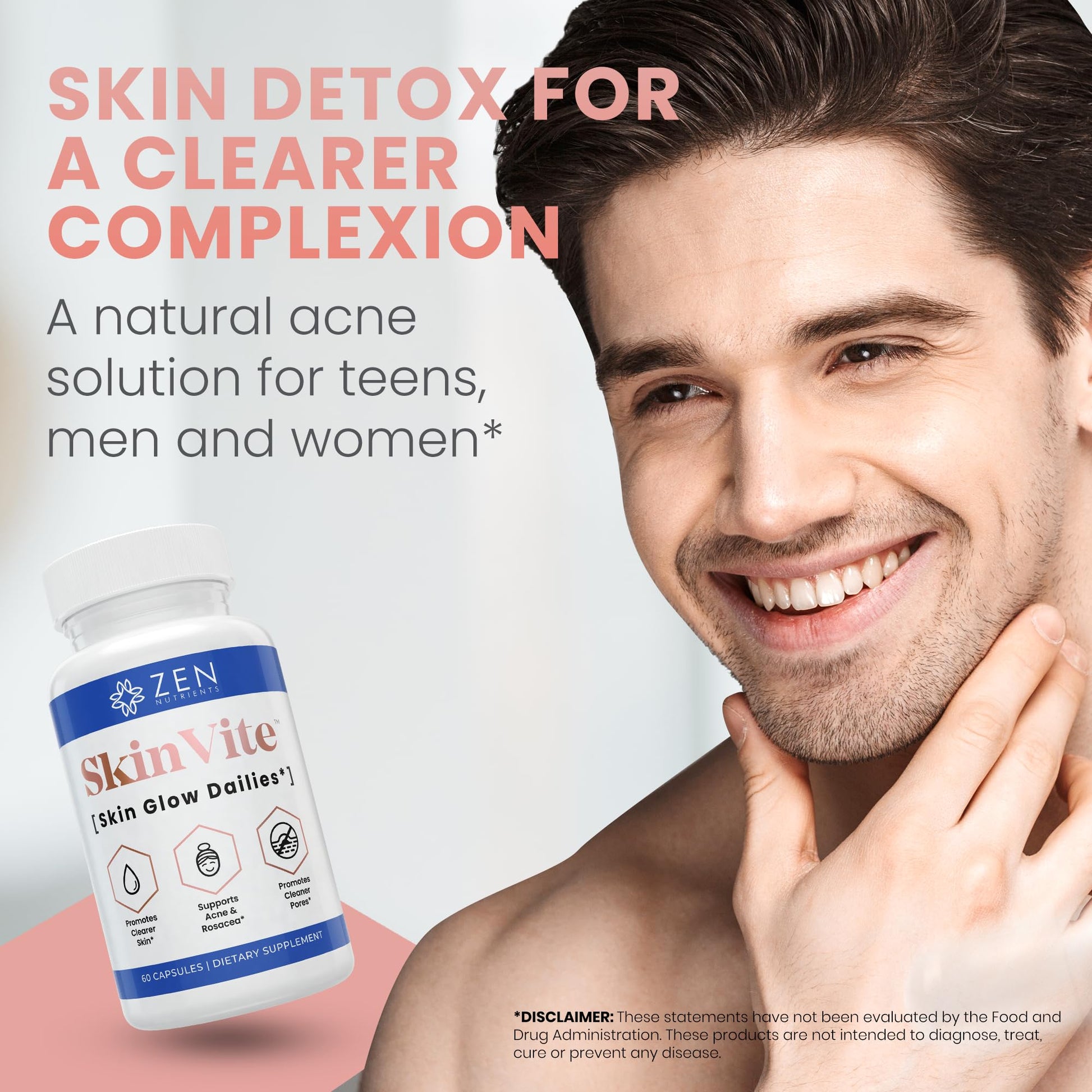 Zen Nutrients SkinVite Natural Skin Supplement for Women, Men & Teens - Hormonal Breakouts & Clear Skin Support Supplement - Detoxifying Vitamin for Acne and Digestion Support Zen Nutrients uk supplements
