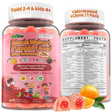 Toddler 2-4 & Kids 4+ Para Clean Gut Health Gummies w/Black Walnut, Wormwood, Clove, Pumpkin Seeds, Vitamin C, D3, Zinc, Digestive Supplement for Natural Gut Cleanse, Kids Immune Support (60cts) EnvyCure uk supplements