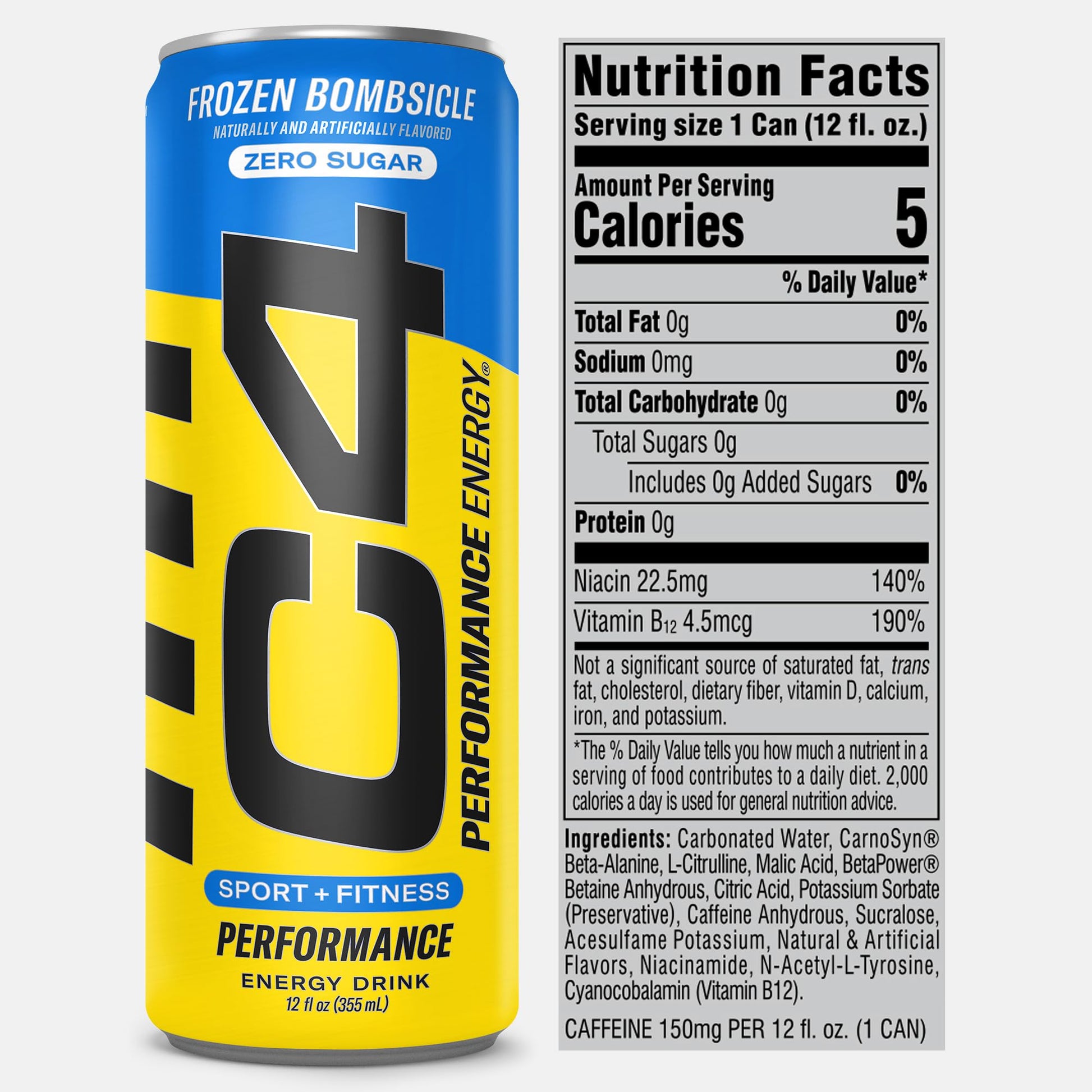 C4 Energy Drink 12oz (Pack of 24) - Frozen Bombsicle - Sugar Free Pre Workout Performance Cellucor uk supplements