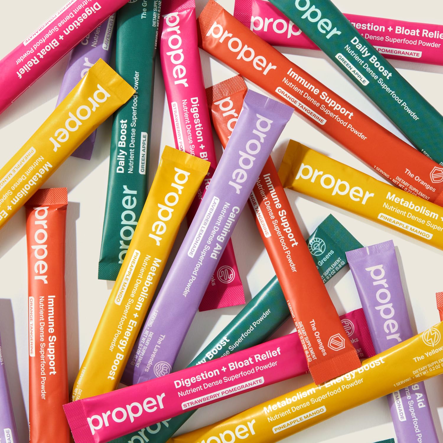 Proper The Essentials Super Foods Powder 5-Stick Variety Pack - Super Greens, Gut Health, Metabolism & Energy, Calm Magnesium Powder & Immune Support Supplement Packs Proper uk supplements
