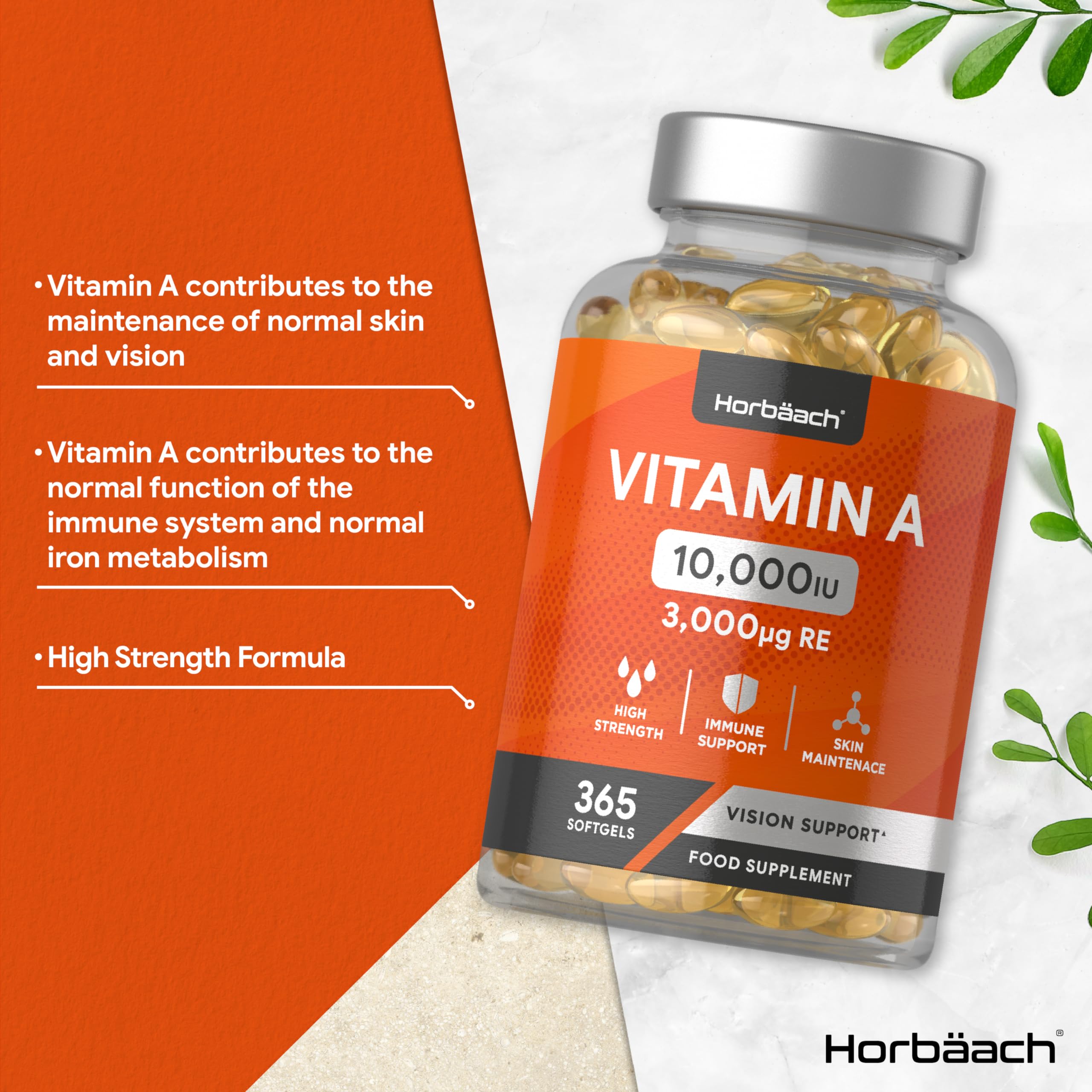 Vitamin A Capsules 10,000iu | 365 Count (1 Year Supply) | High Strength Vitamin A Supplem Horbäach uk supplements