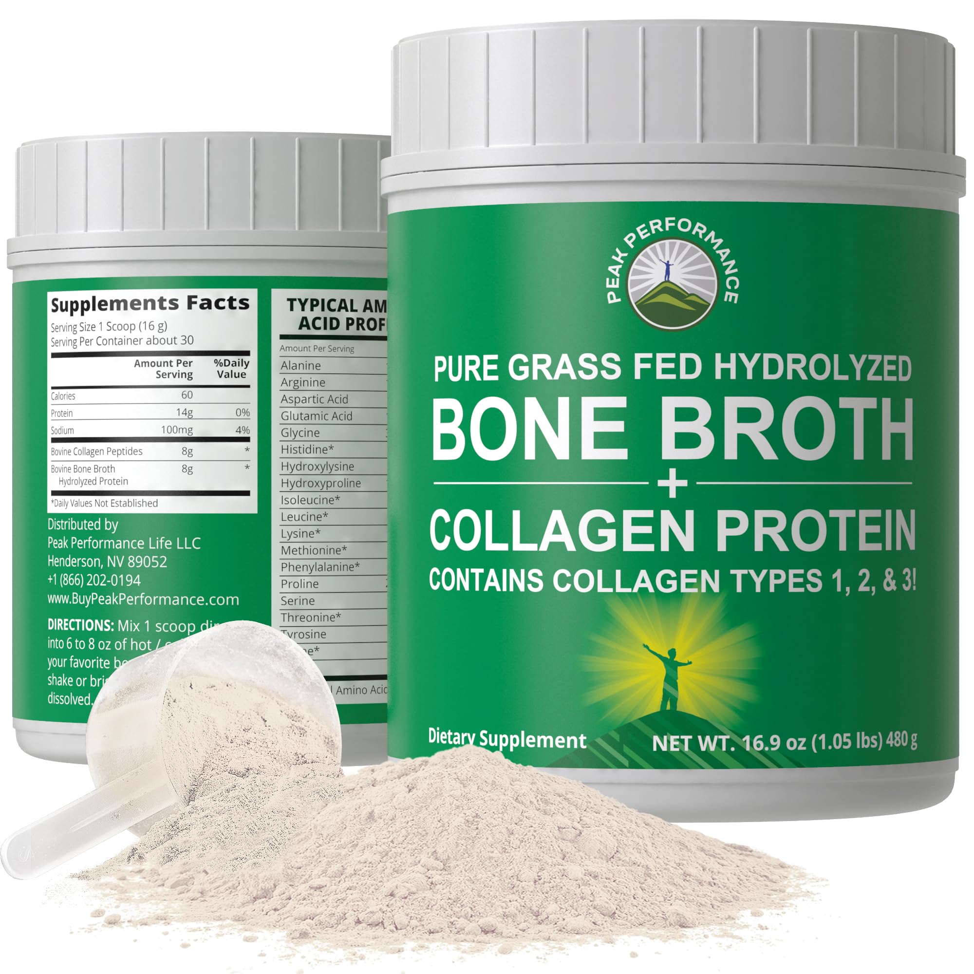 Peak Performance Hydrolyzed Bone Broth and Collagen Unflavored Protein Peptides Powder Contains All Collagen Types: 1, 2, and 3. Pure Pasture, Raised Grass Fed, Paleo Friendly, Gluten + Dairy Free Peak Performance uk supplements