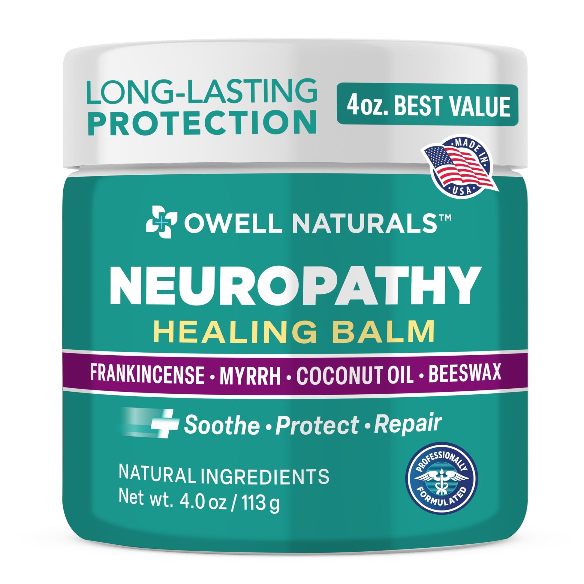 OWELL NATURALS Neuropathy Healing Balm, Fast Acting, with Frankincense, Myrrh, Coconut Oil & Beeswax, Natural Ingredients – Soothe, Protect & Repair, 4 oz (Pack of 1) Owell Naturals uk supplements