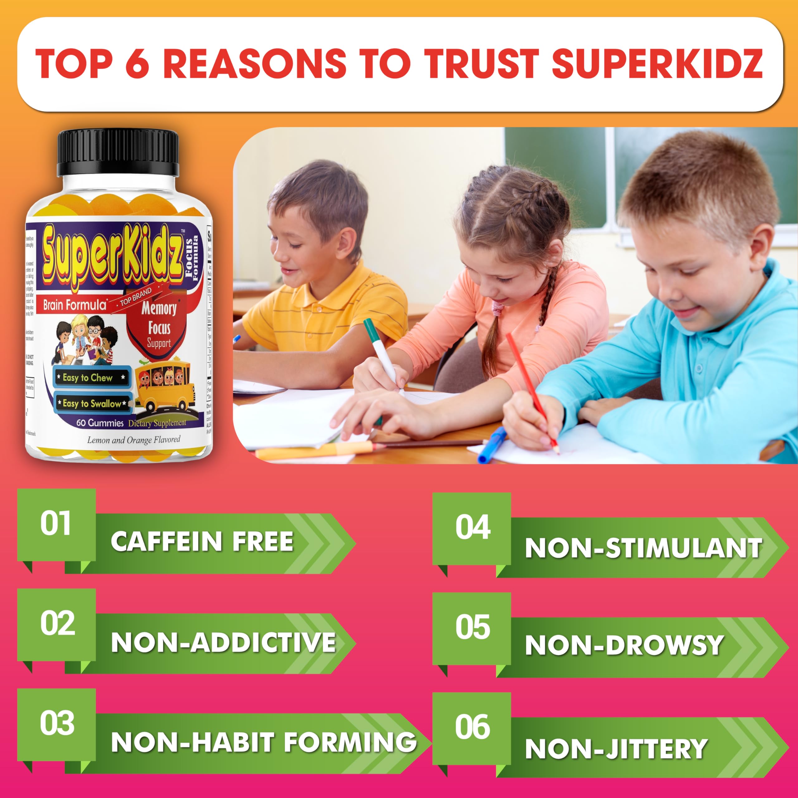 Superkids Focus Gummies for Kids, Omega 3 Gummy Kids Focus and Attention Supplements, Teen Brain Focus Vitamins, Non-GMO Gummy Vitamins, Tasty Lemon & Orange, 60 Count Celebrity LifeStyle Product uk supplements