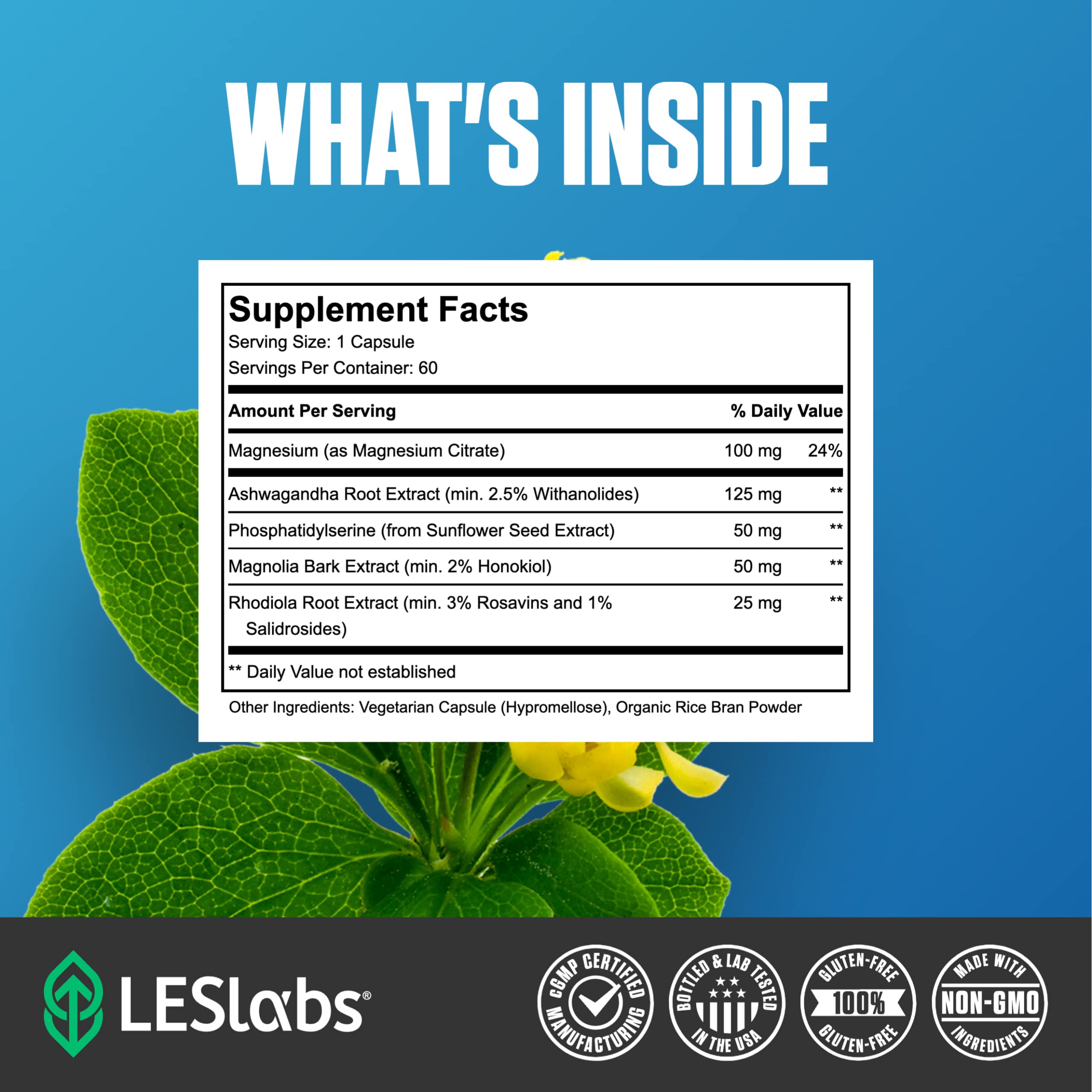 LES Labs Cortisol Health – Stress Relief, Balanced Cortisol Response, Relaxation & Deep Sleep – Phosphatidylserine, Magnesium, Magnolia Bark, Rhodiola Rosea & Ashwagandha – Non-GMO – 60 Capsules LES Labs uk supplements
