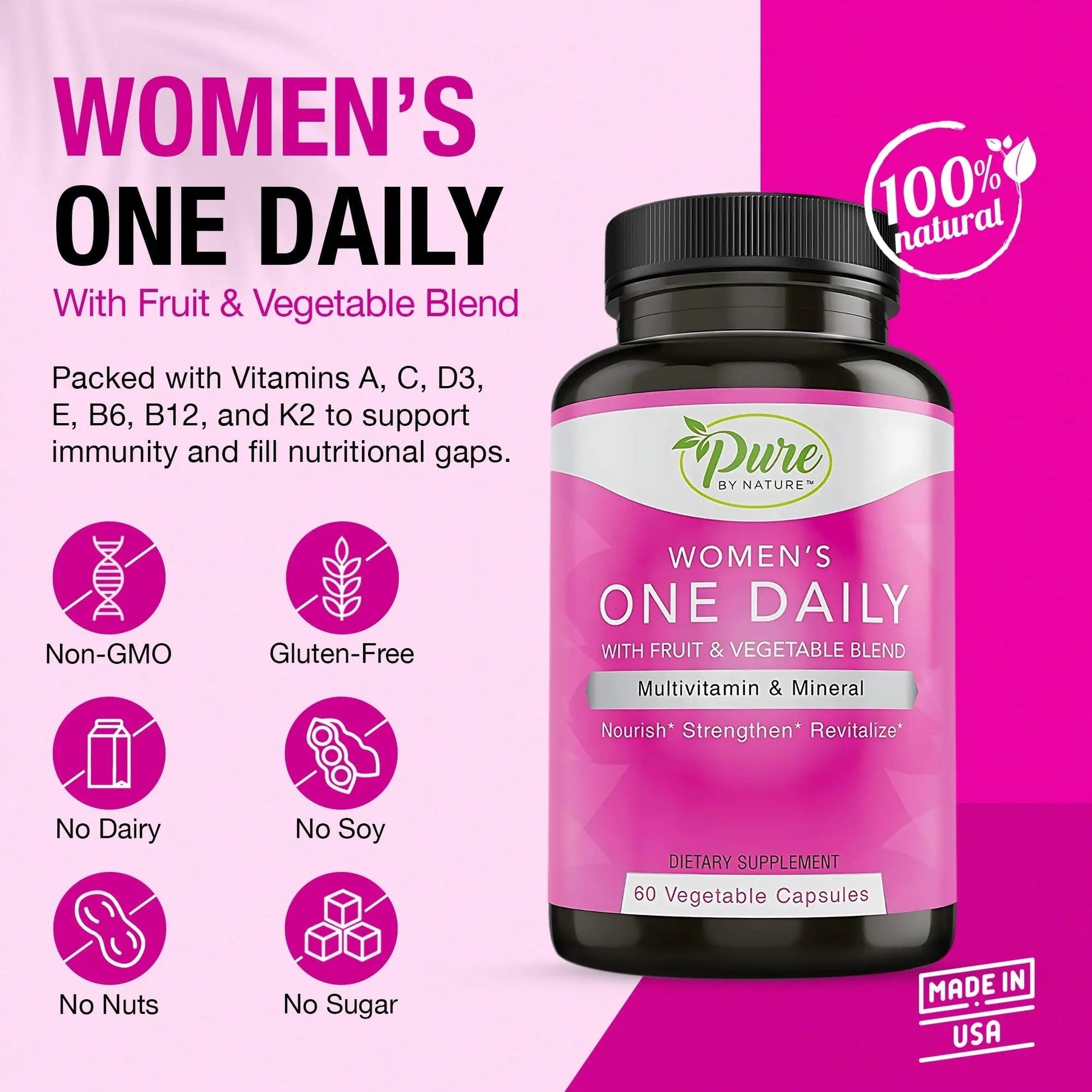 Pure By Nature One-Daily Multi-Vitamin for Women, 60 Count Pure By Nature uk supplements