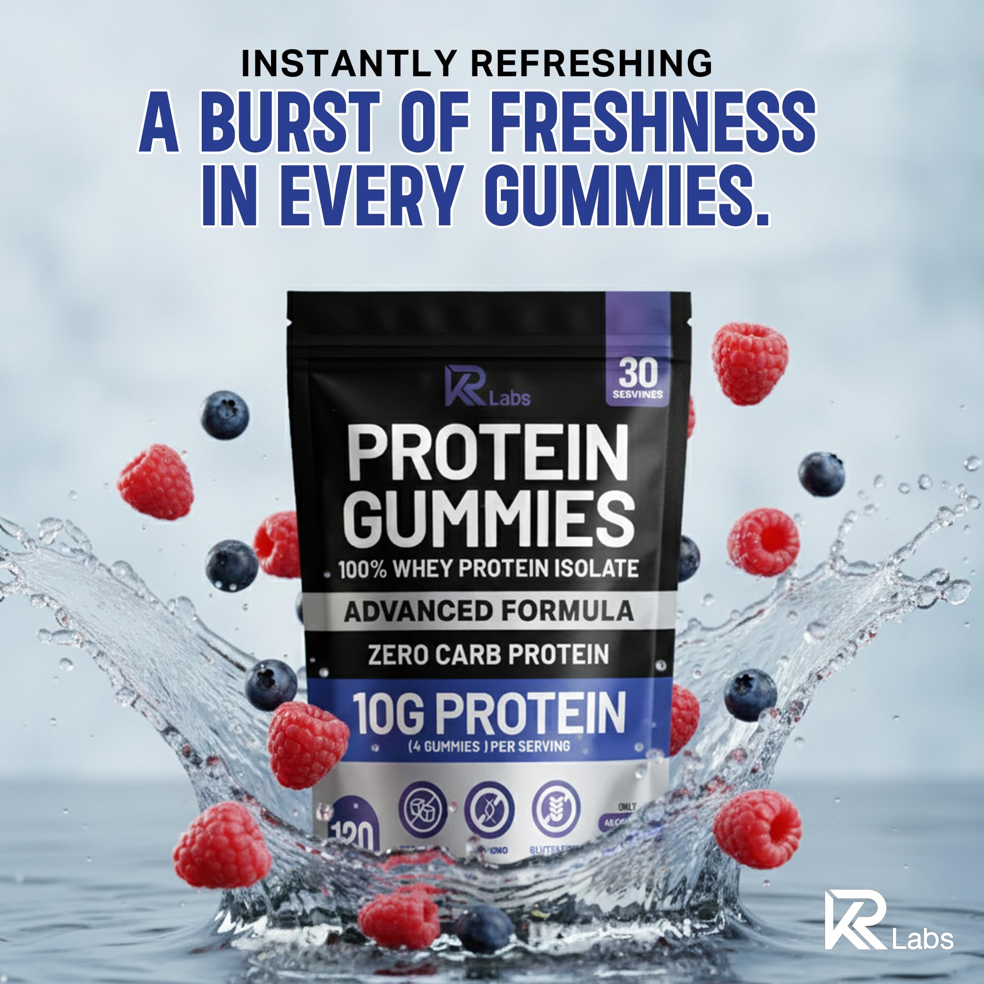 KR Labs Zero Carb 100% Pure Whey Isolate Protein Gummies | 300g Total Protein per Bag | 10g per Serving Plant Based with Vitamins for Men & Women KR Labs uk supplements