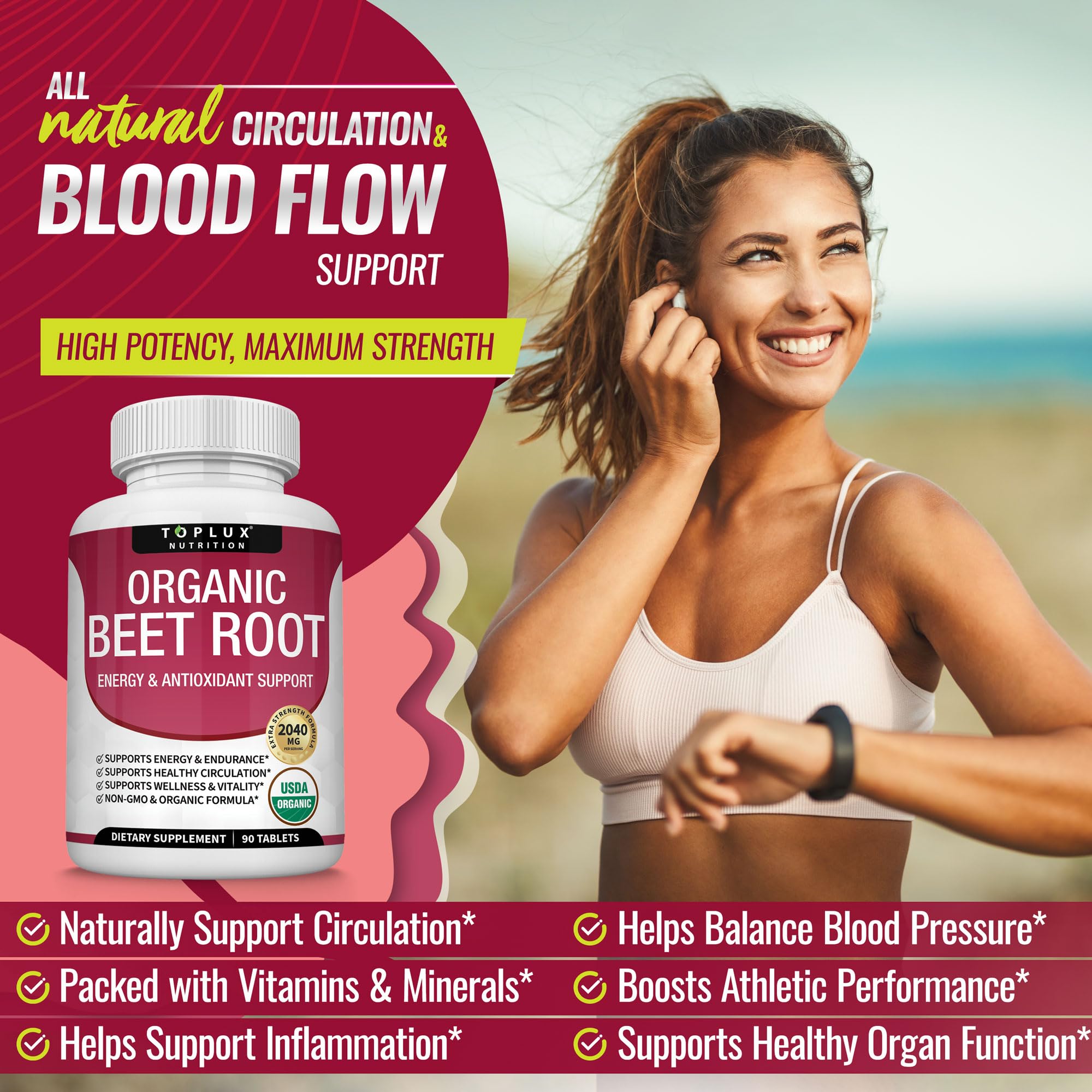 Organic Beet Root Powder Tablets - 2040mg Natural Nitric Oxide Beets to Support, Energy Toplux uk supplements