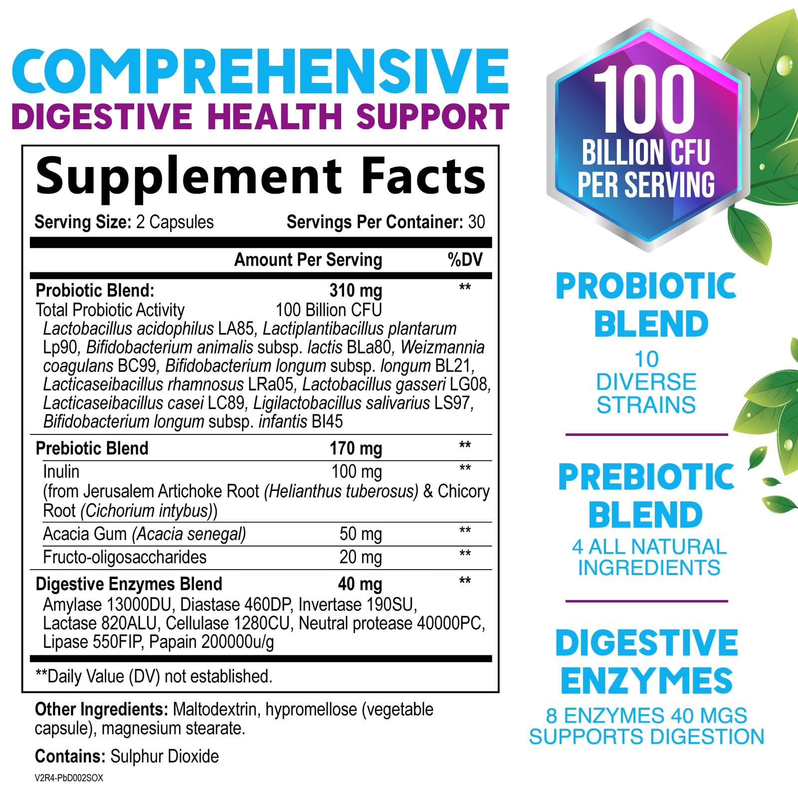 Probiotics 100 Billion CFU Per Serving - 10 Probiotic Strains & Prebiotics - Digestive Gut Health, Immune Support & Occasional Constipation, Gas & Bloating - Daily Supplement For Adults - 60 Capsules Nature's Nutrition uk supplements