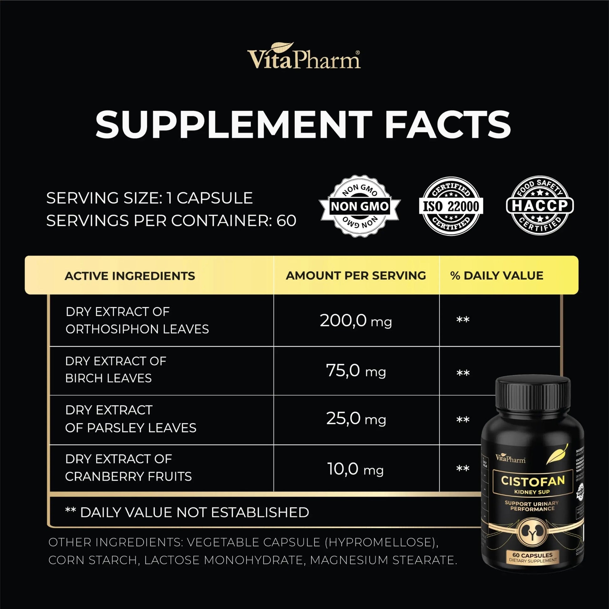 CISTOFAN Kidney Support Supplement – Herbal Formula with Java Tea, Birch Leaf, Parsley & Cranberry – Supports Urinary Tract & Kidney Function – Natural Diuresis – 60 Capsules – Non-GMO – Made in EU VitaPharm uk supplements