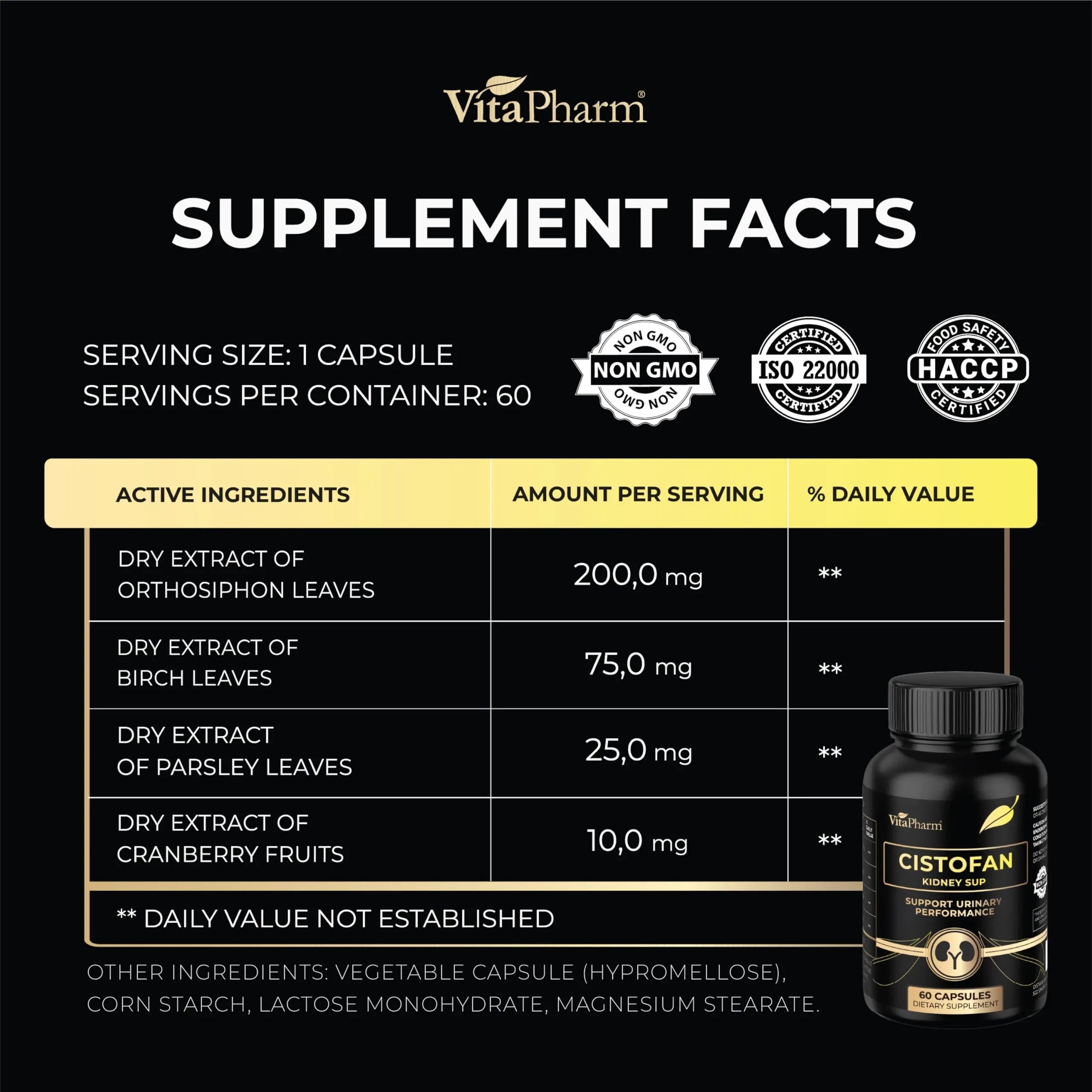 CISTOFAN Kidney Support Supplement – Herbal Formula with Java Tea, Birch Leaf, Parsley & Cranberry – Supports Urinary Tract & Kidney Function – Natural Diuresis – 60 Capsules – Non-GMO – Made in EU VitaPharm uk supplements