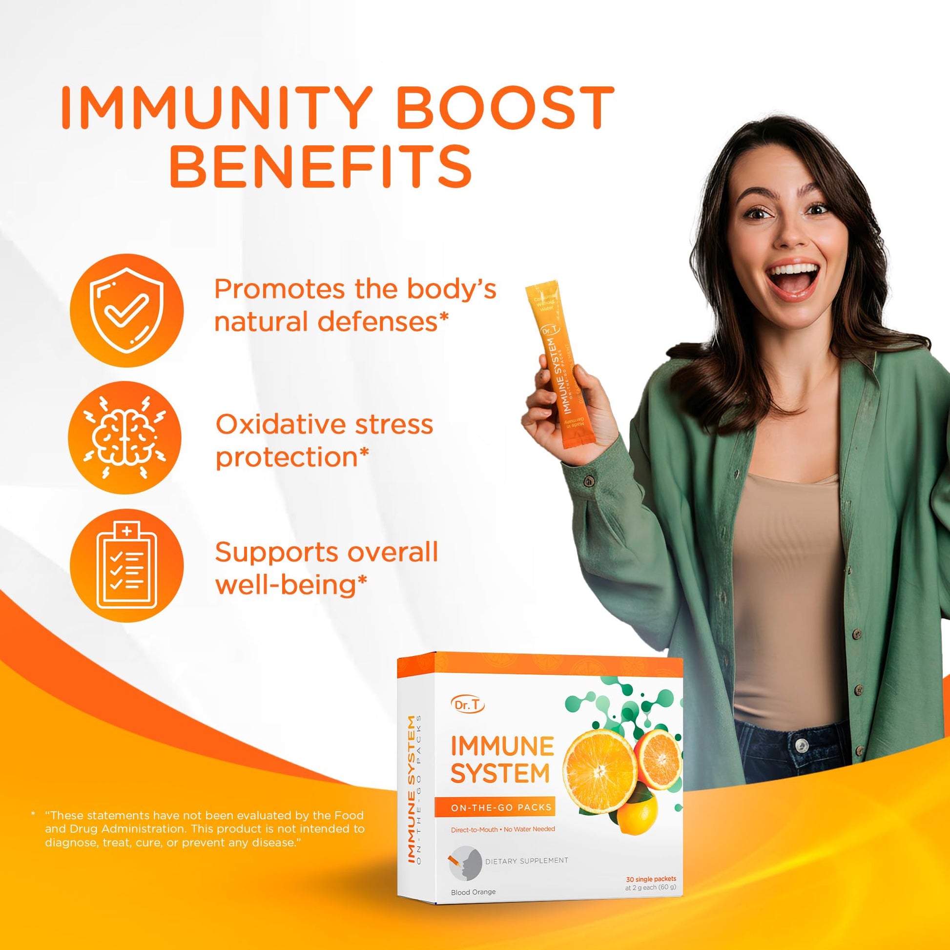 Dr. T On-the-go Packs – Immune System Formula – No Water Needed, Direct-to-Mouth – with Vitamins C, E, Zinc & Selenium – Supports Daily Wellness, Vitality & Overall Health – Orange, 30 Packs Dr. T uk supplements