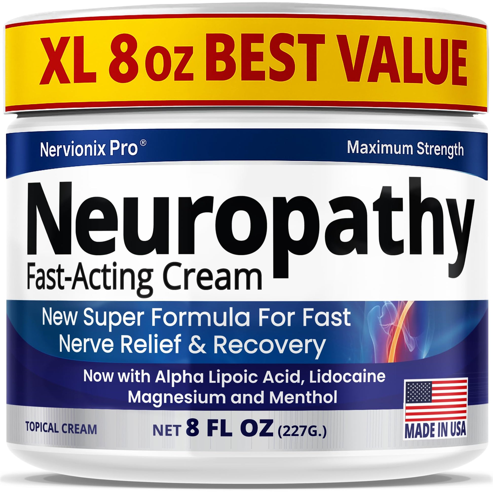 Neuropathy Nerve Relief Cream – Extra Large 8 oz – Maximum Strength for Feet Hands Legs Toes Back – Natural Ingredients Arnica Aloe Vera MSM Vitamins – Fast-Acting Soothing Relief – Super Value 8 oz Nuturna uk supplements