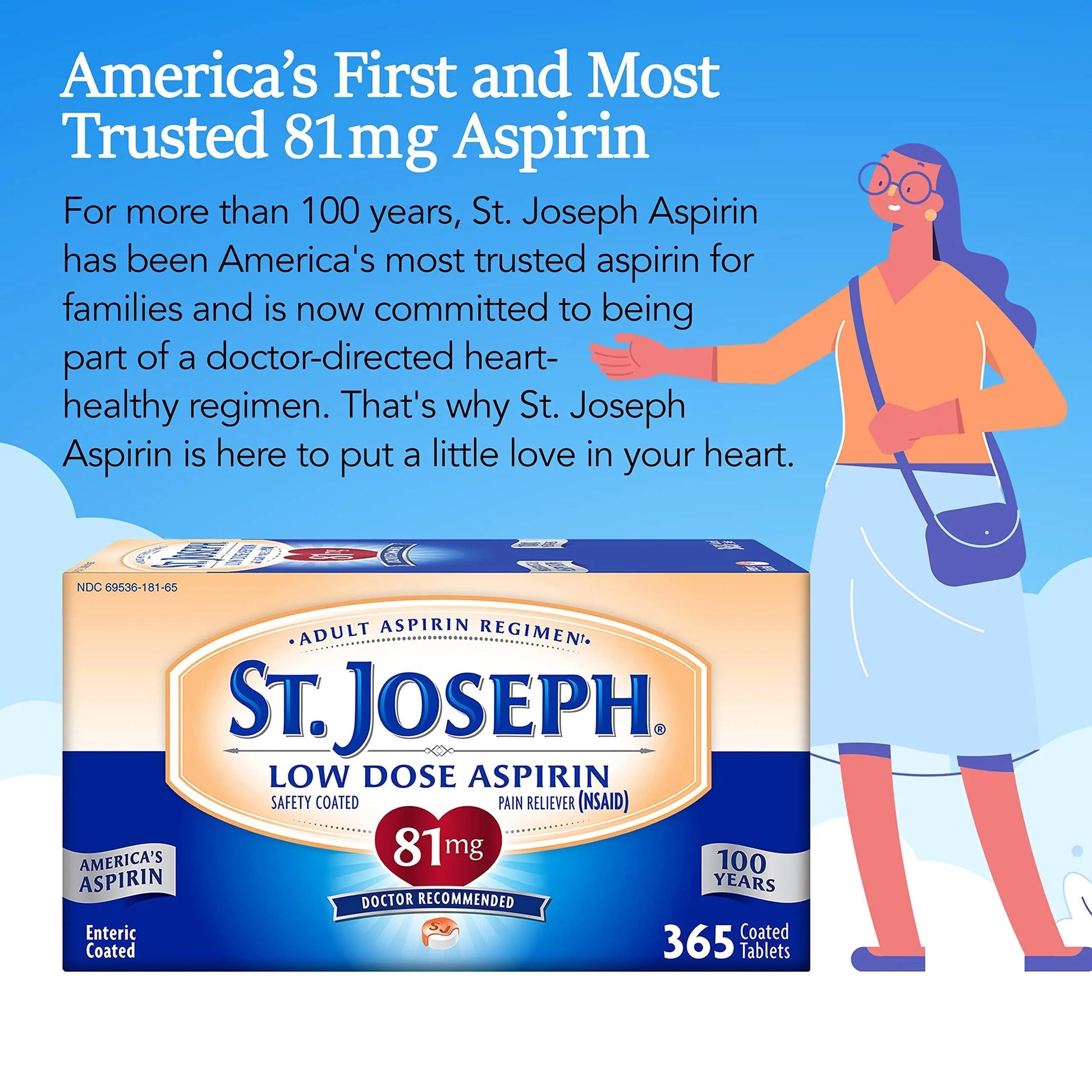 St. Joseph Aspirin Pain Reliever (NSAID) 81mg, Enteric Safety Coated, Adult Low Dose Aspirin, 365 ct St. Joseph uk supplements