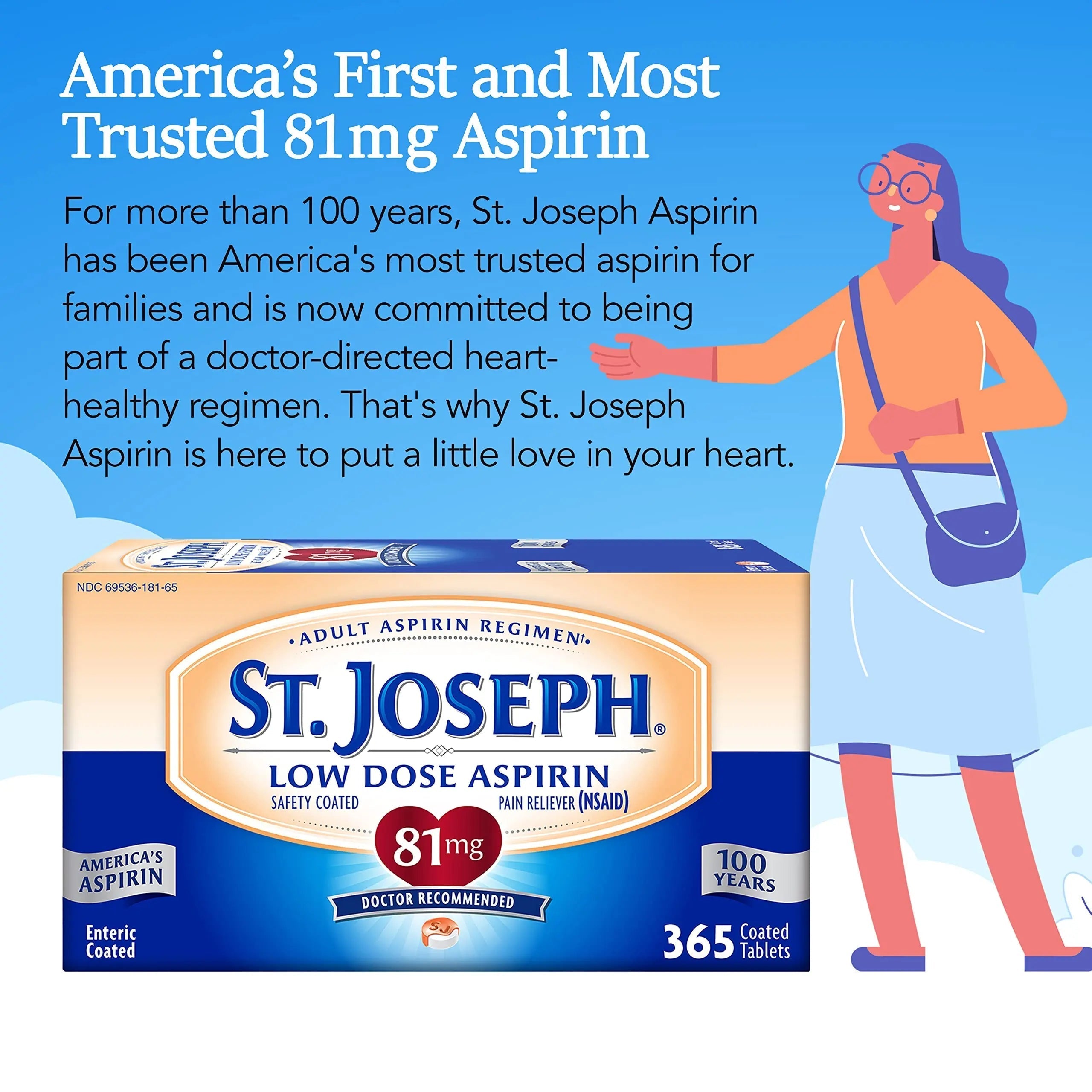 St. Joseph Aspirin Pain Reliever (NSAID) 81mg, Enteric Safety Coated, Adult Low Dose Aspirin, 365 ct St. Joseph uk supplements