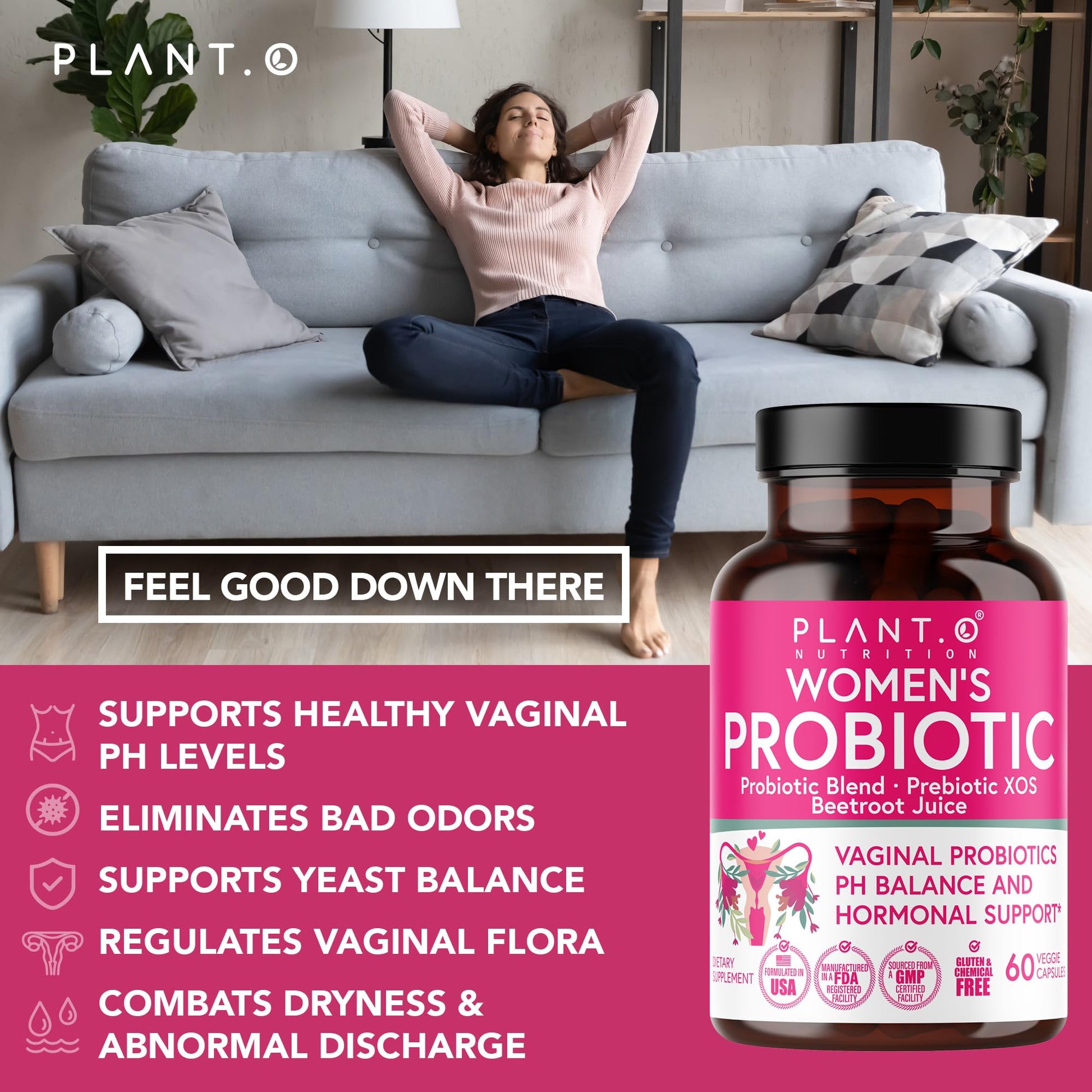 PLANT.O NUTRITION Vaginal Probiotics for Women with 4 Lactobacillus Strains Probiotic & Prebiotic Blend PLANT.O NUTRITION uk supplements