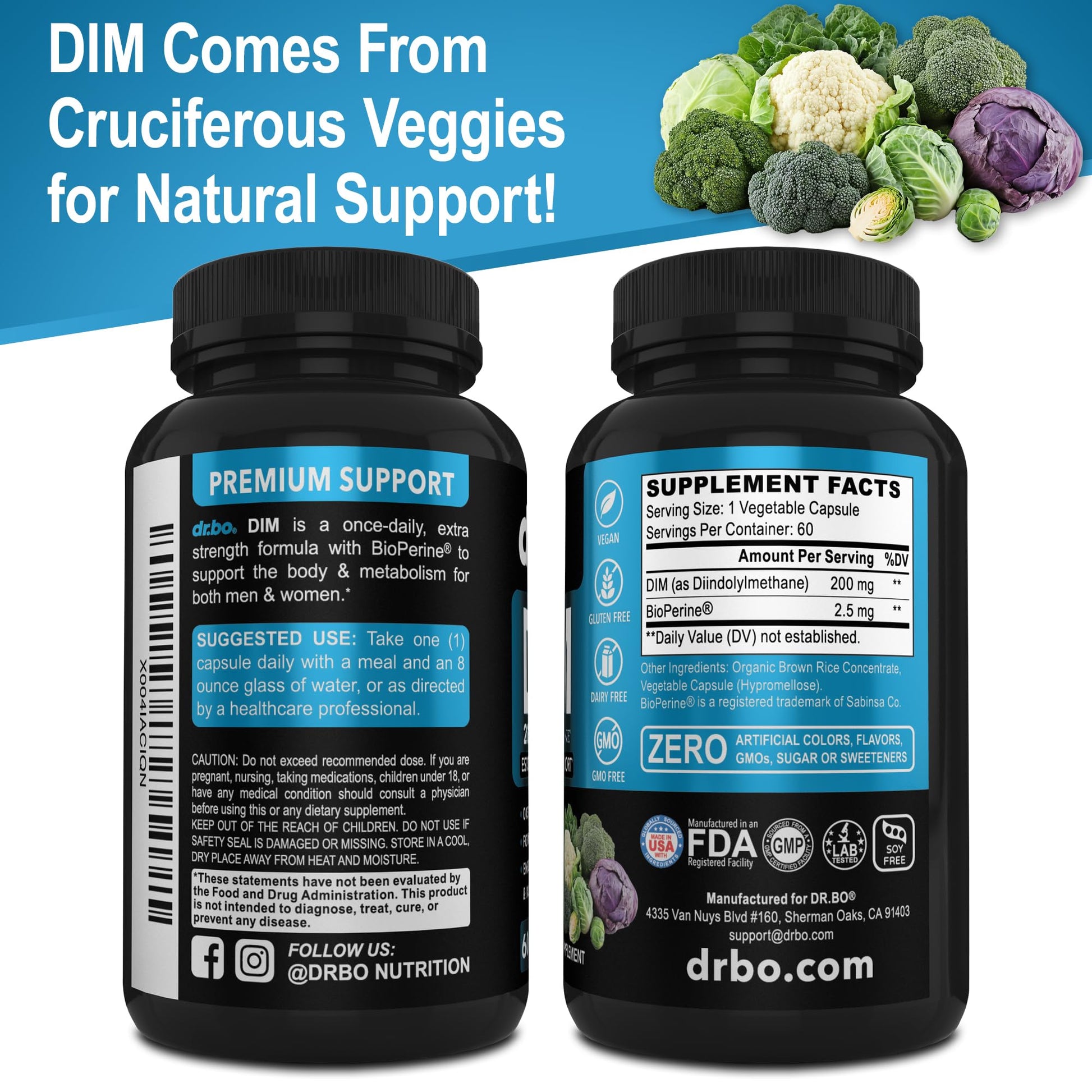 DIM Supplement for Women & Men 200mg - Androgen Estrogen Blocker for Men & Women, Hormonal Acne Pills, Hormone Balance, Menopause Support, Diindolylmethane DIM Supplement Plus BioPerine - 60 Capsules DR. BO uk supplements
