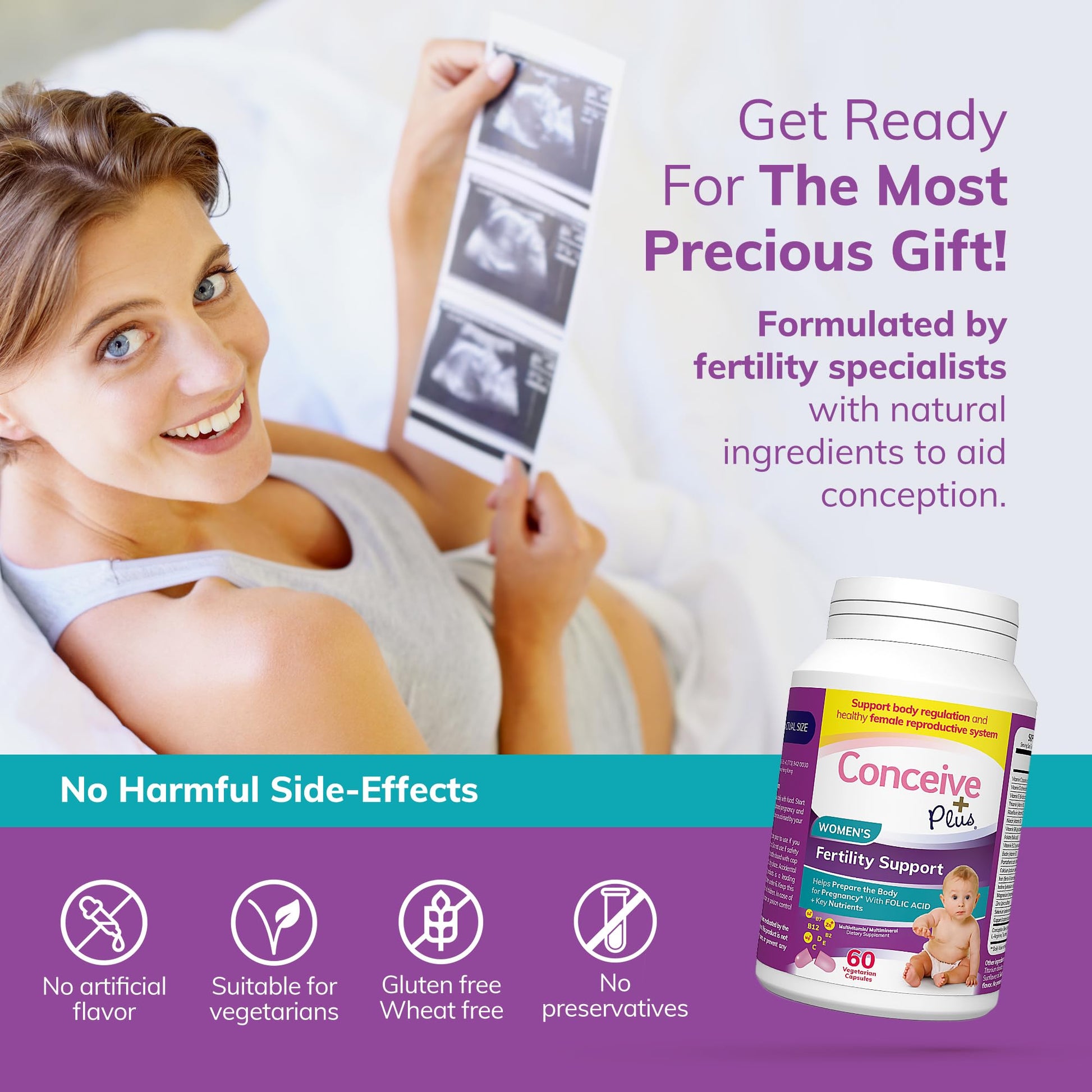 CONCEIVE PLUS Womens Fertility Support – Prenatal Multivitamin for Trying to Get Pregnant – Conception Blend, Hormonal Balance, Folate, Zinc, Thiamin, Riboflavin, Biotin – Non-GMO, Vegan – 30 Days CONCEIVE PLUS uk supplements