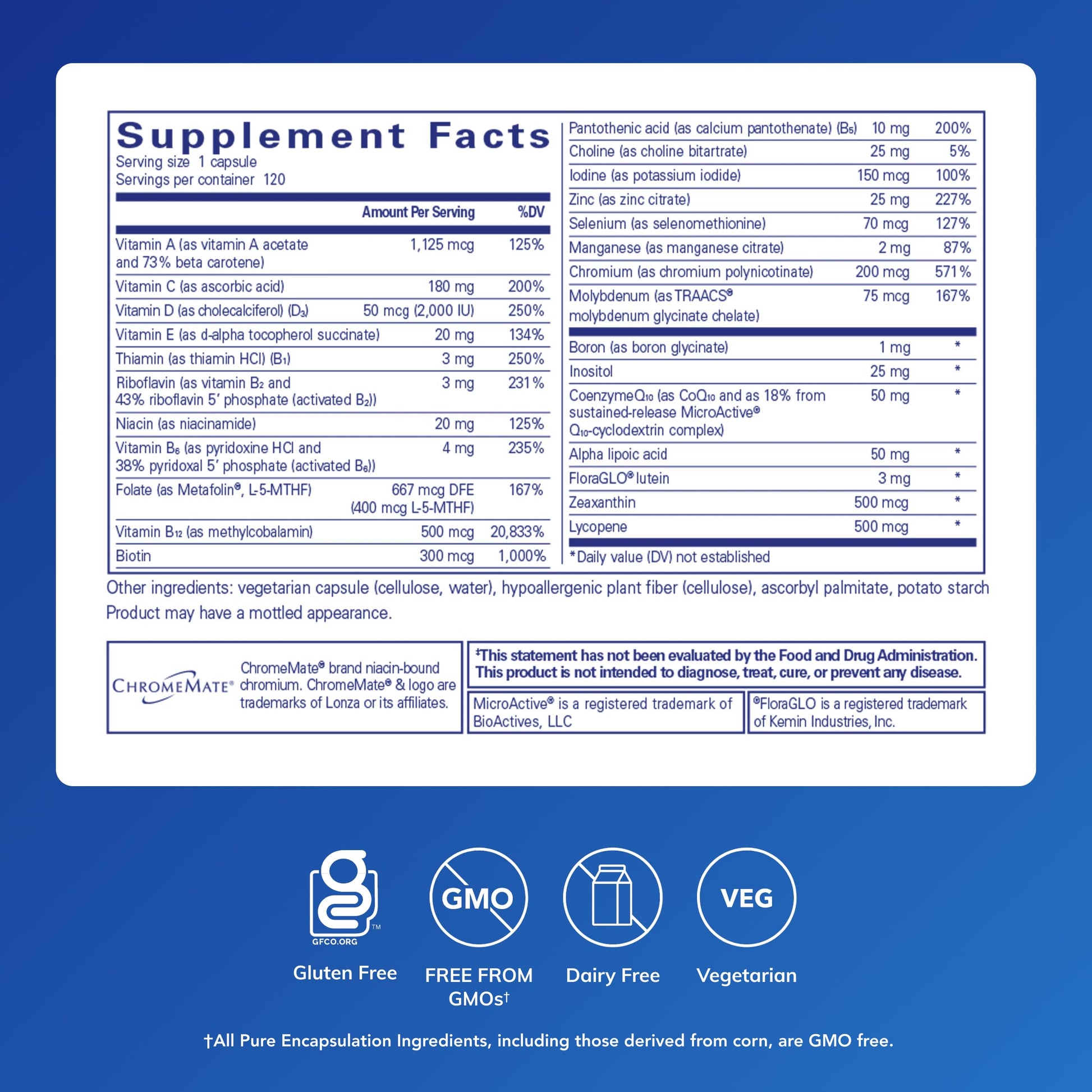 Pure Encapsulations O.N.E. Multivitamin - Once Daily Multivitamin with Antioxidant Complex Metafolin, CoQ10, and Lutein to Support Vision, Cognitive Function, and Cellular Health* - 120 Capsules Pure Encapsulations uk supplements