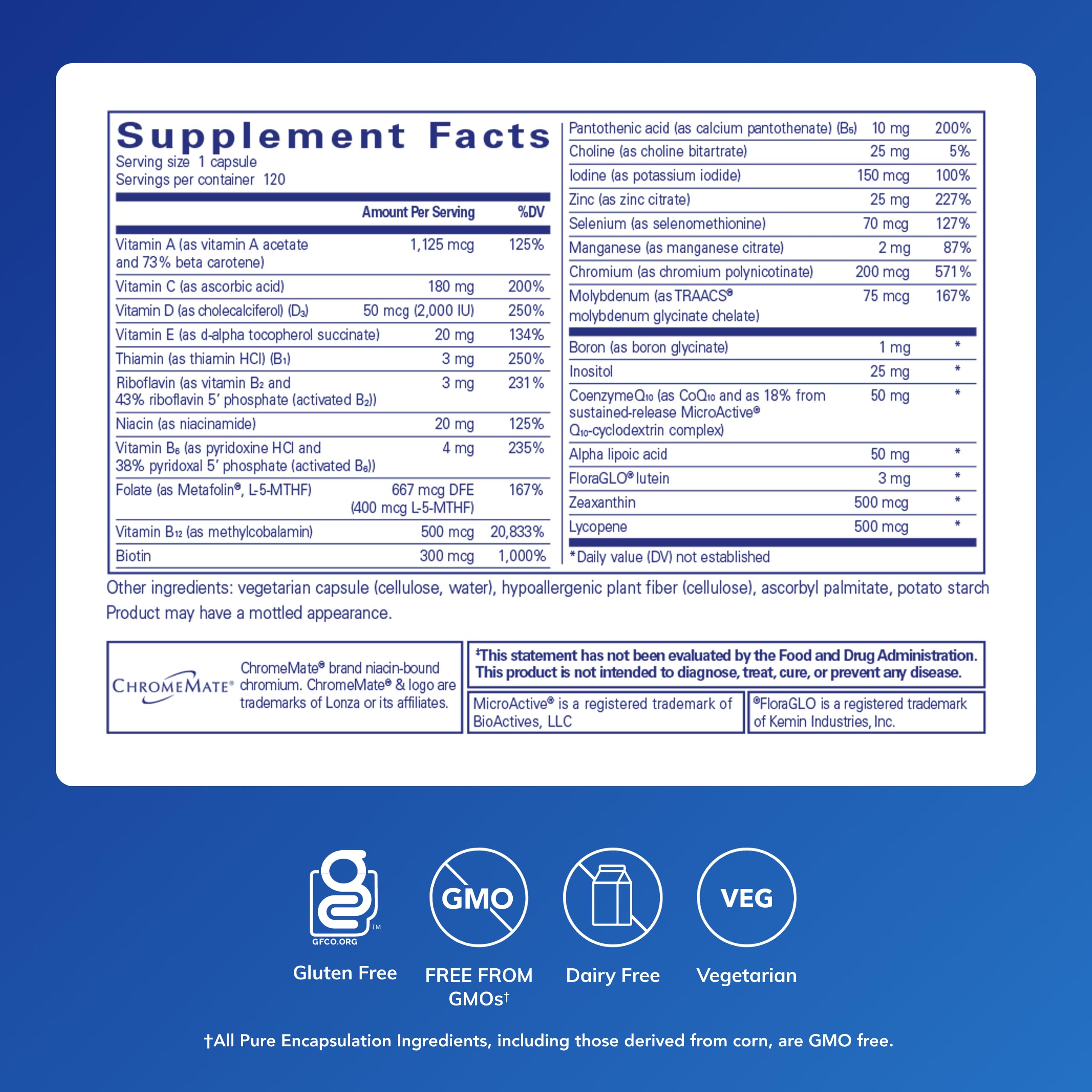 Pure Encapsulations O.N.E. Multivitamin - Once Daily Multivitamin with Antioxidant Complex Metafolin, CoQ10, and Lutein to Support Vision, Cognitive Function, and Cellular Health* - 120 Capsules Pure Encapsulations uk supplements