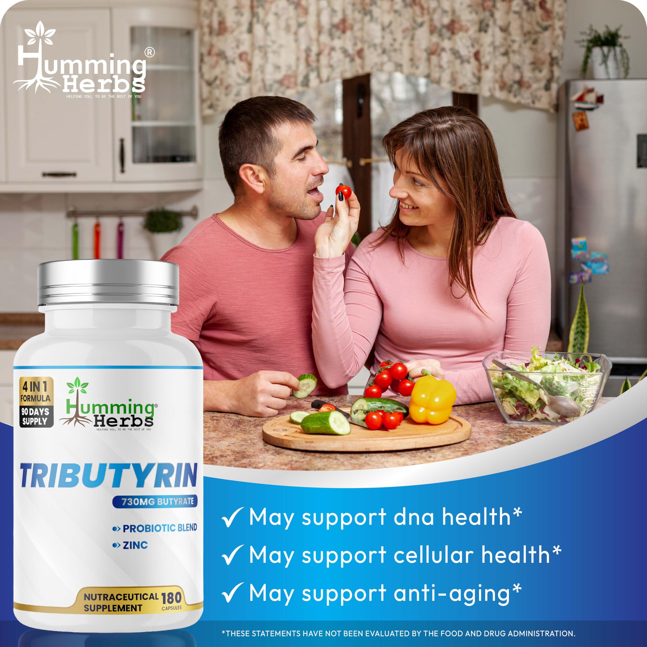 Humming Herbs Tributyrin Complex — 850 mg per Serving (95% Pure, yielding 731 mg Butyrate) with L-Glutamine, Zinc L-Carnosine, FOS & Probiotic Blend (180) Humming Herbs uk supplements